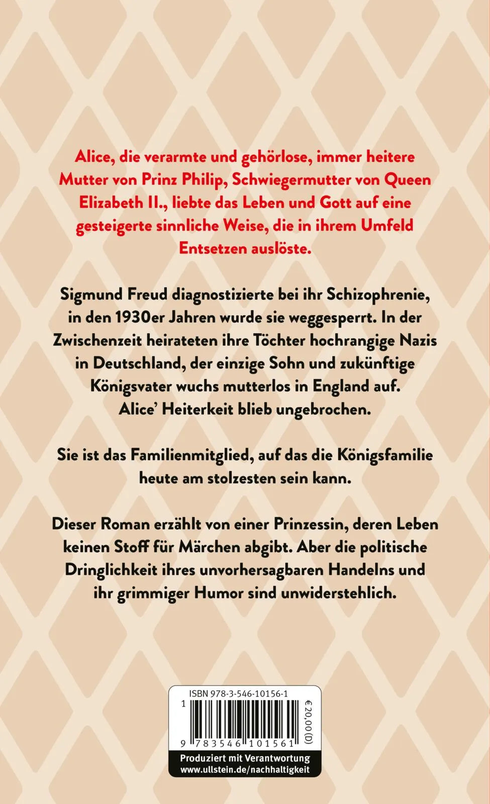 Buchrückseite von 'Prinzessin Alice' mit Klappentext - Gebundene Ausgabe
