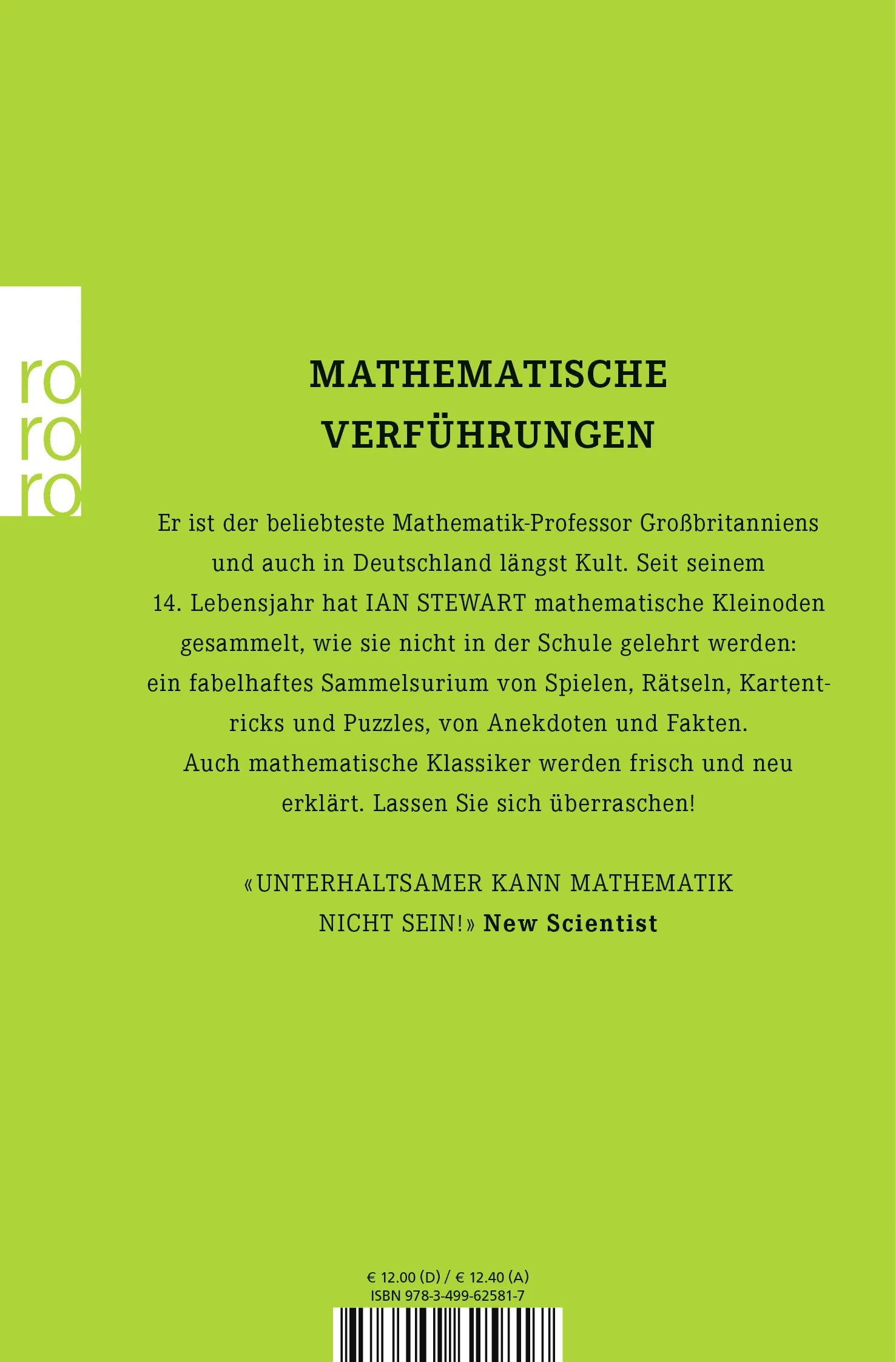 Buchrückseite von 'Professor Stewarts mathematisches Sammelsurium' mit Klappentext - Taschenbuch