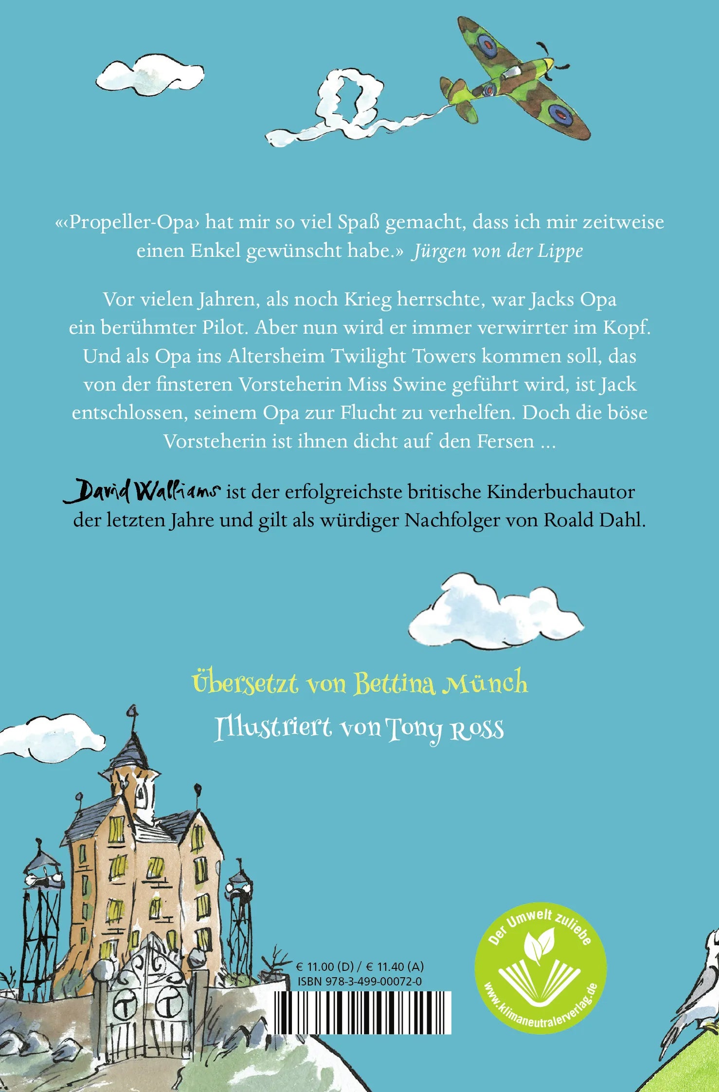Buchrückseite von 'Propeller-Opa' mit Klappentext - Taschenbuch