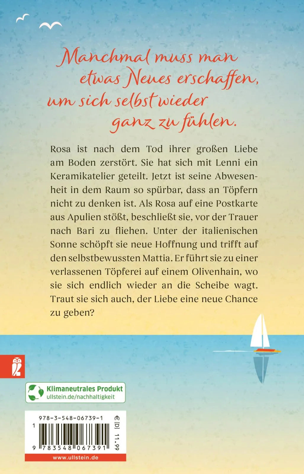Buchrückseite von 'PS. Über Apulien leuchtet die Liebe' mit Klappentext - Taschenbuch