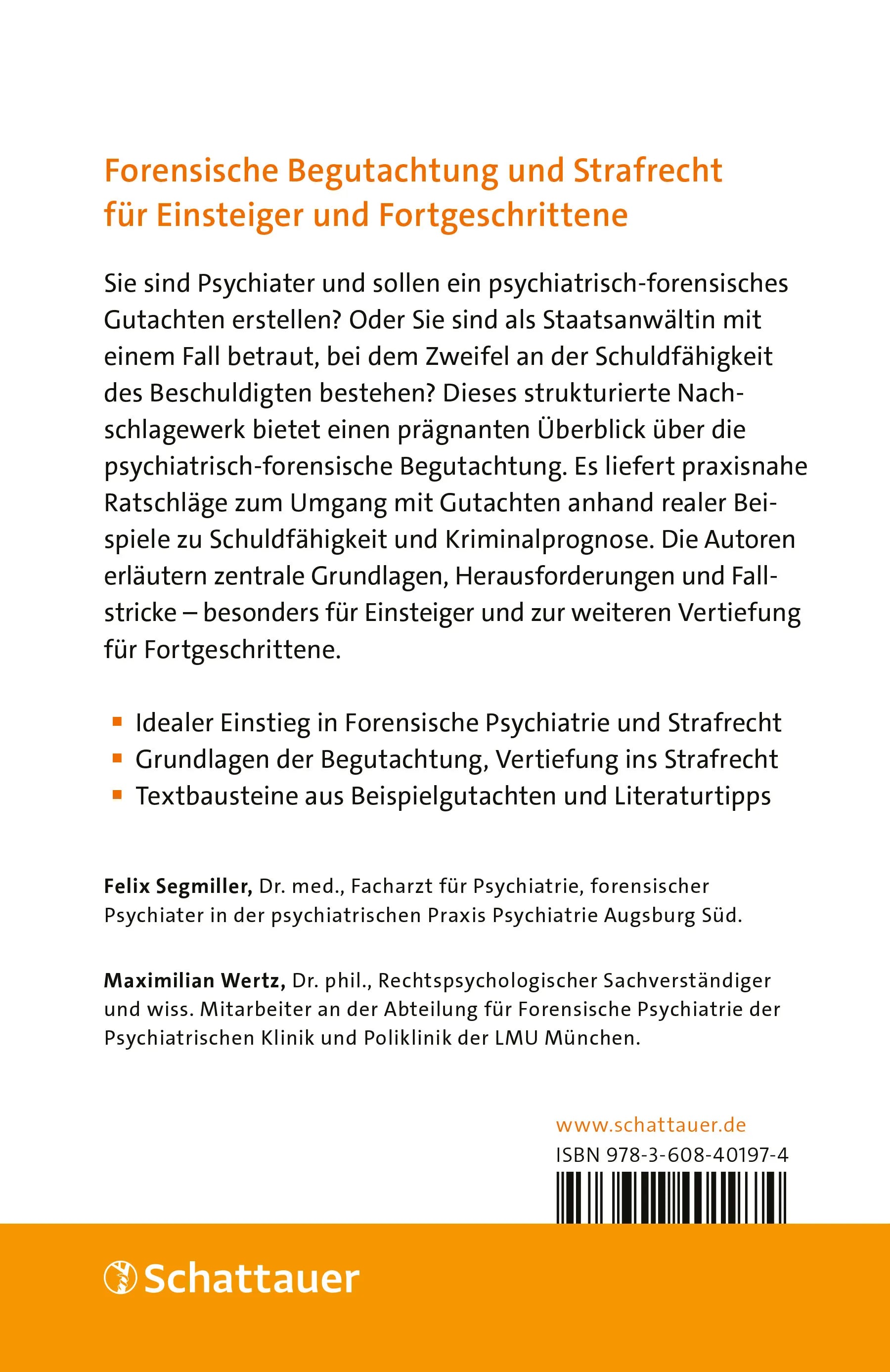 Buchrückseite von 'Psychiatrisch-forensische Begutachtung' mit Klappentext - Paperback