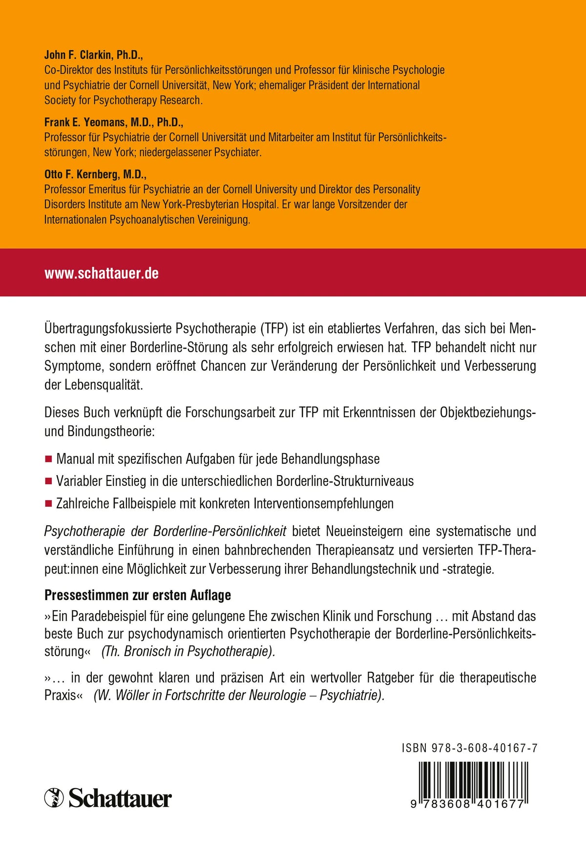 Buchrückseite von 'Psychotherapie der Borderline-Persönlichkeit' mit Klappentext - Paperback