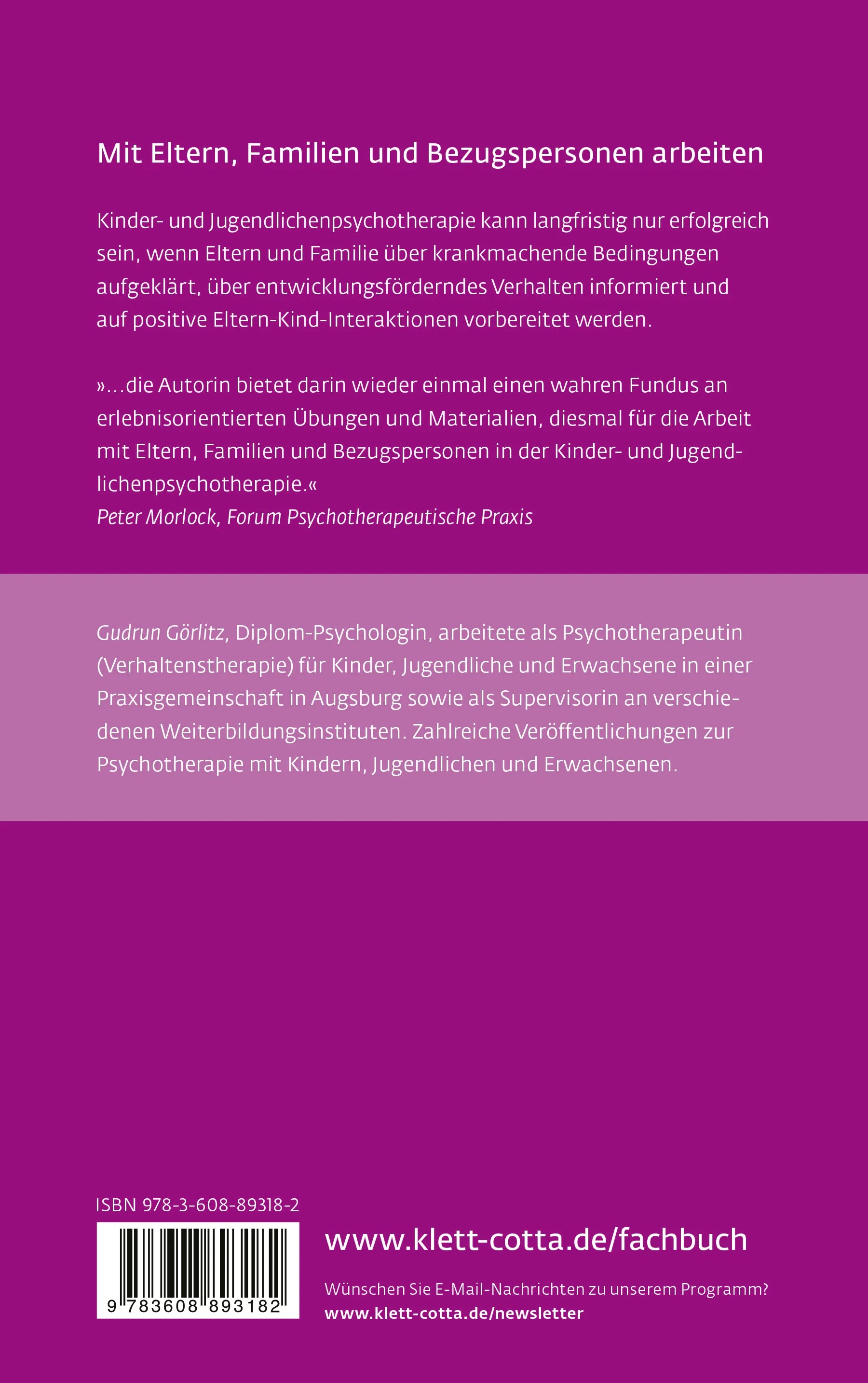 Buchrückseite von 'Psychotherapie für Kinder und Familien' mit Klappentext - Paperback