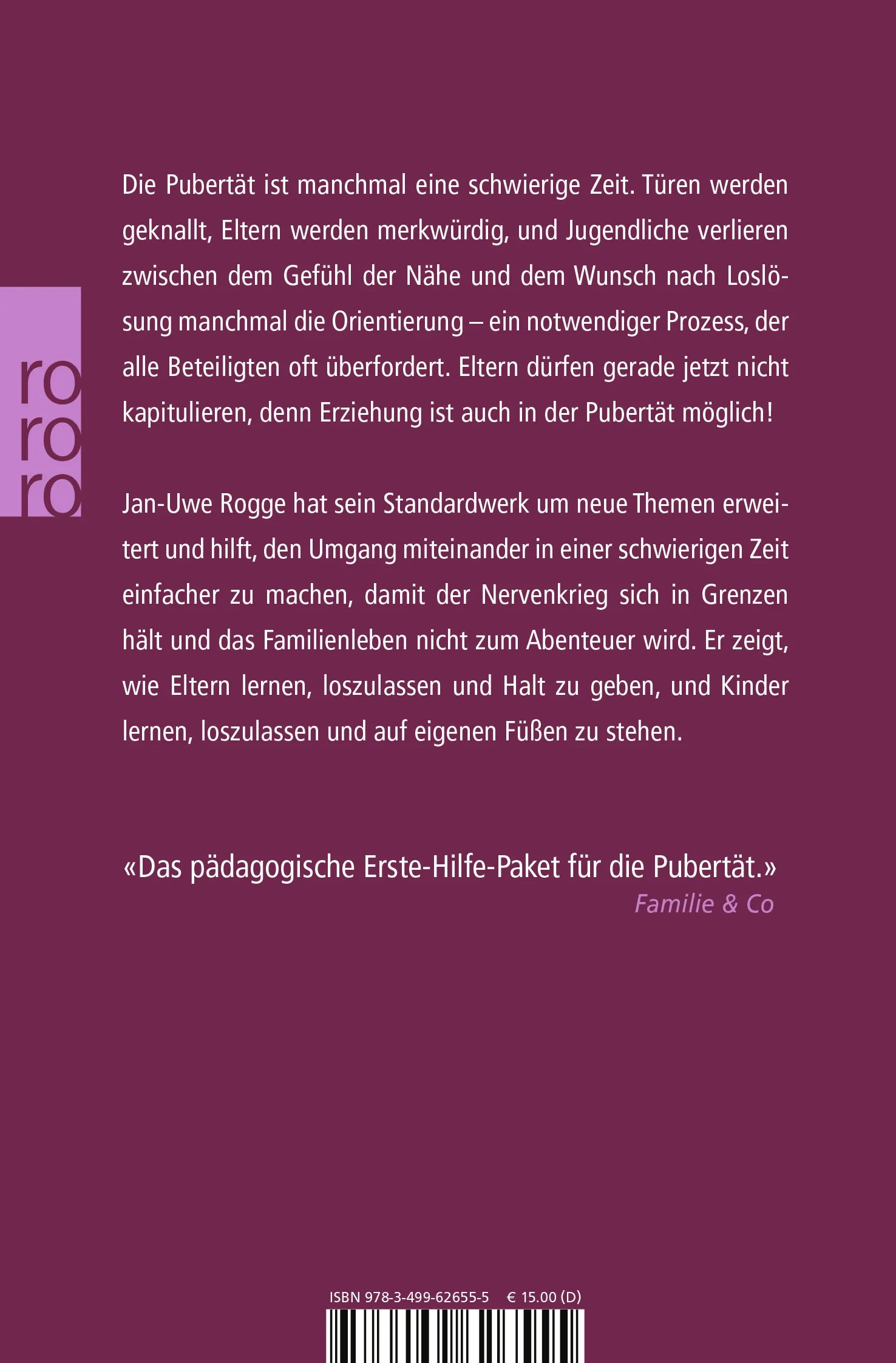 Buchrückseite von 'Pubertät: Loslassen und Haltgeben' mit Klappentext - Taschenbuch