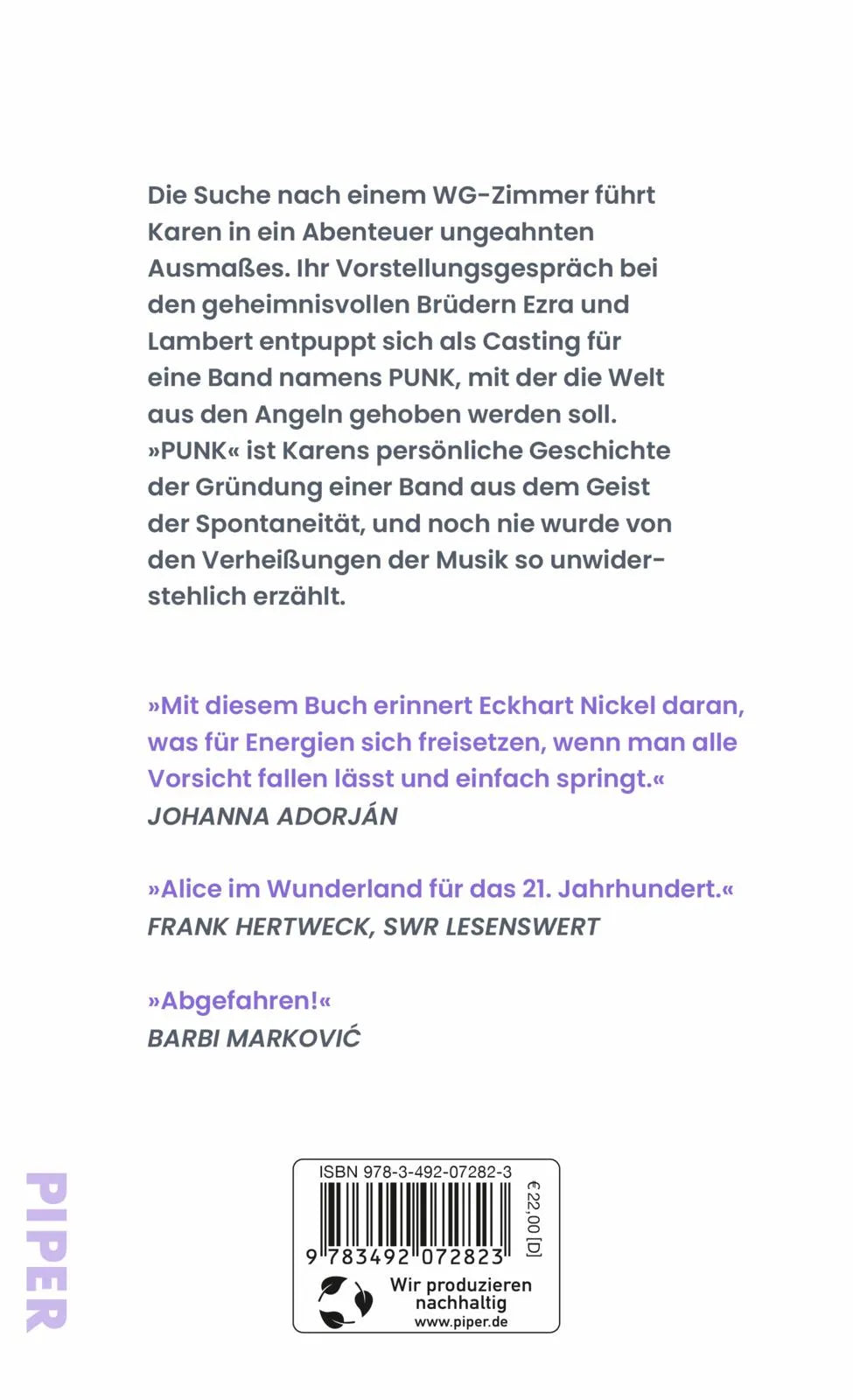 Buchrückseite von 'Punk' mit Klappentext - Gebundene Ausgabe