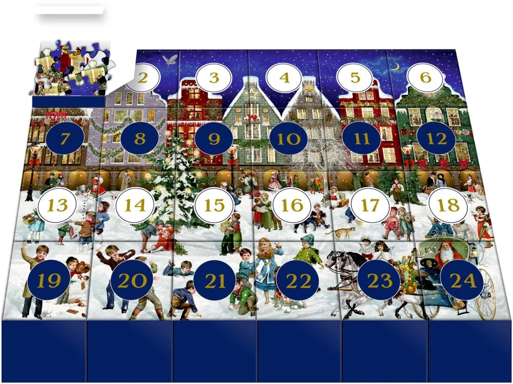 Puzzle-Adventskalender – Winterabend in der Stadt – Ansicht