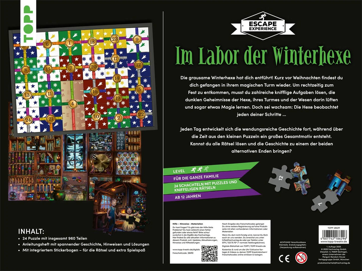 Puzzle-Rätsel-Adventskalender: Im Labor der Winterhexe – 24 Puzzles mit insgesamt 960 Teilen – Ansicht