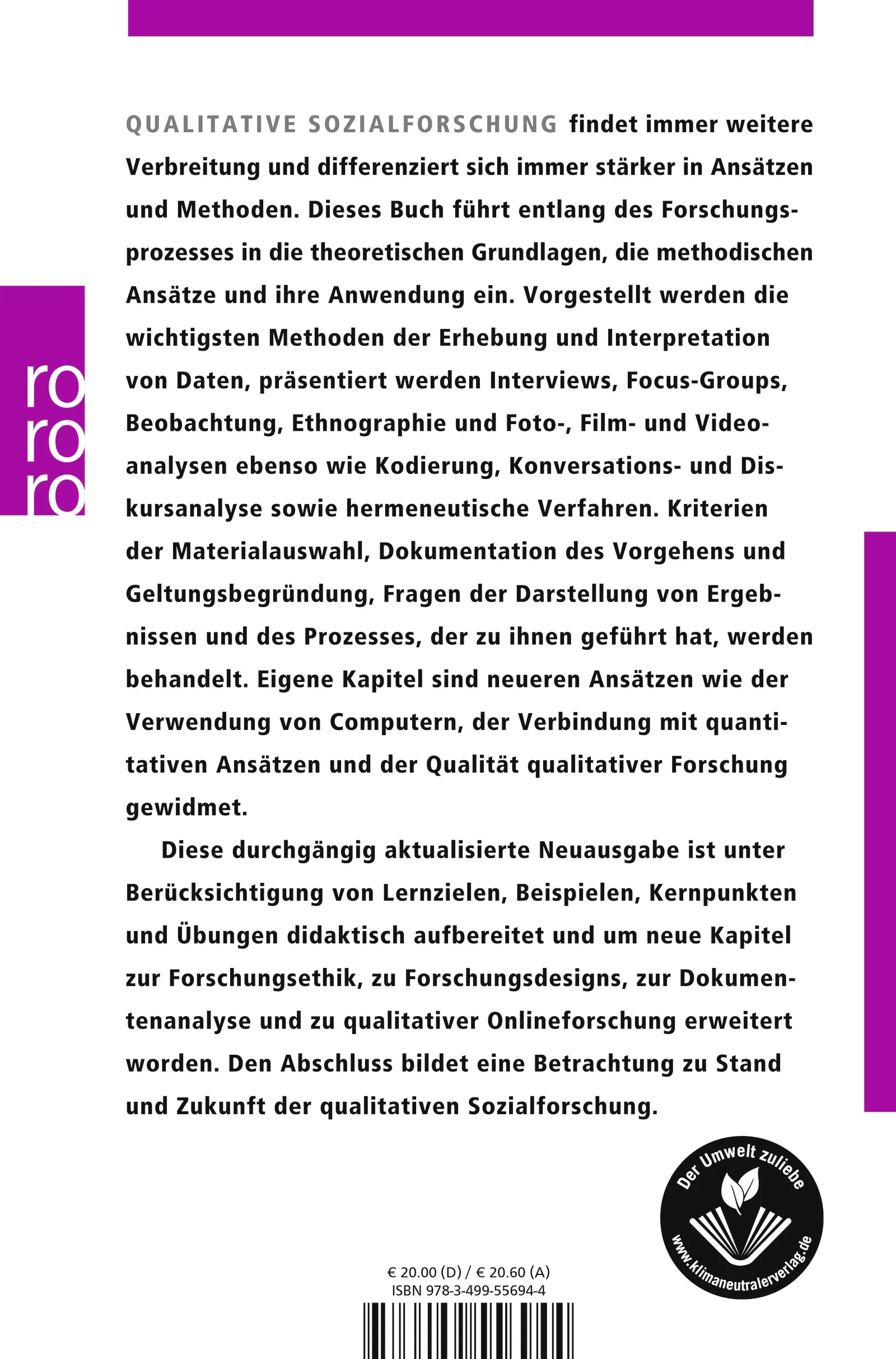 Buchrückseite von 'Qualitative Sozialforschung' mit Klappentext - Taschenbuch
