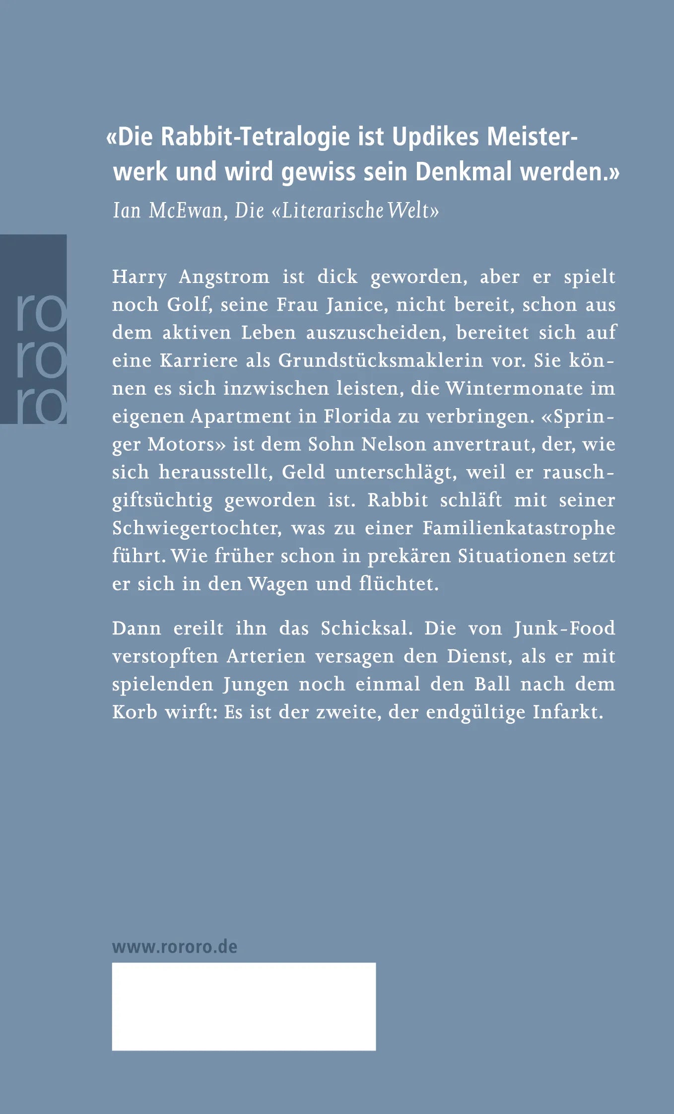 Buchrückseite von 'Rabbit in Ruhe' mit Klappentext - Taschenbuch