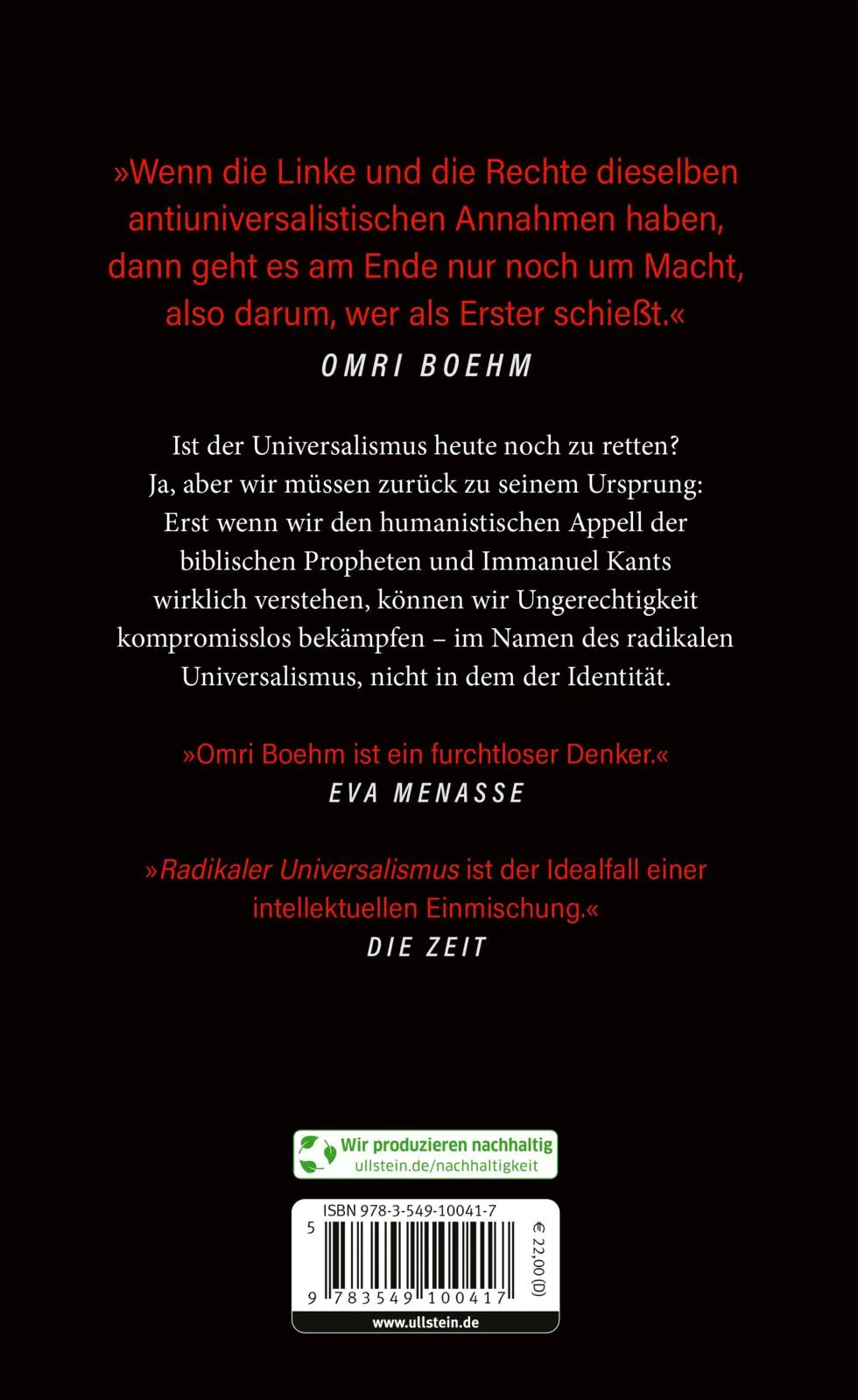 Buchrückseite von 'Radikaler Universalismus' mit Klappentext - Gebundene Ausgabe