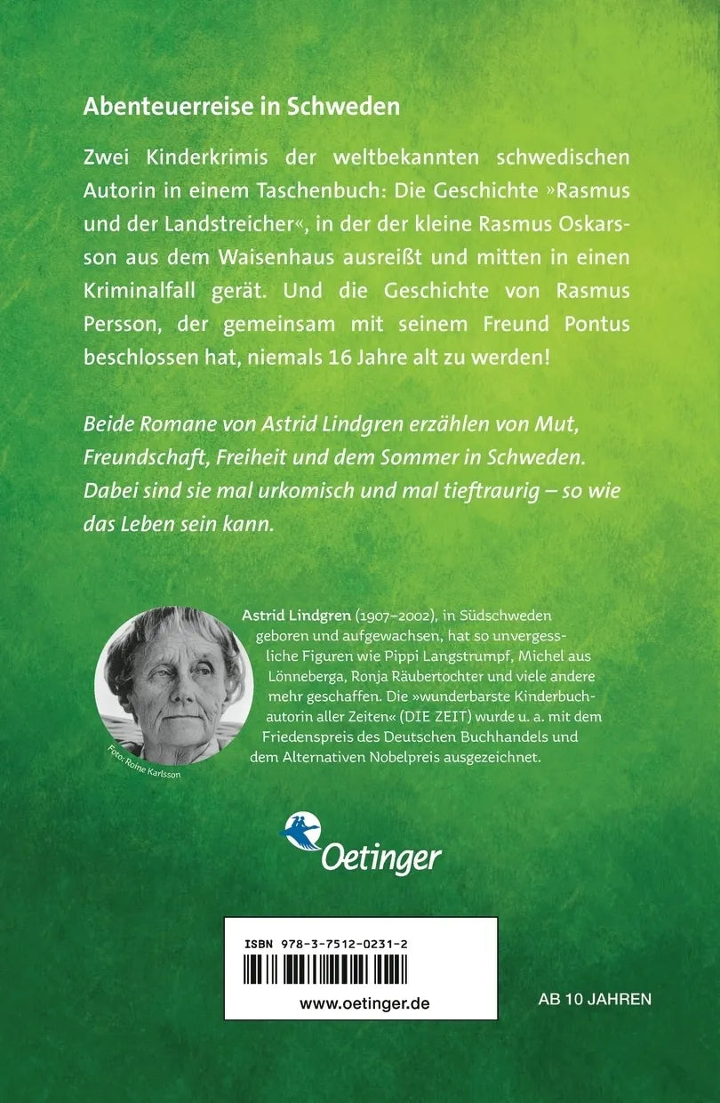 Buchrückseite von 'Rasmus und der Landstreicher / Rasmus, Pontus und der Schwertschlucker' mit Klappentext - Taschenbuch