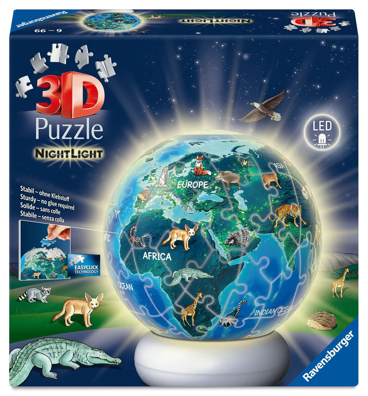 3D-Puzzle: 3D Puzzle-Ball Nachtlicht Erde mit Tiermotiven