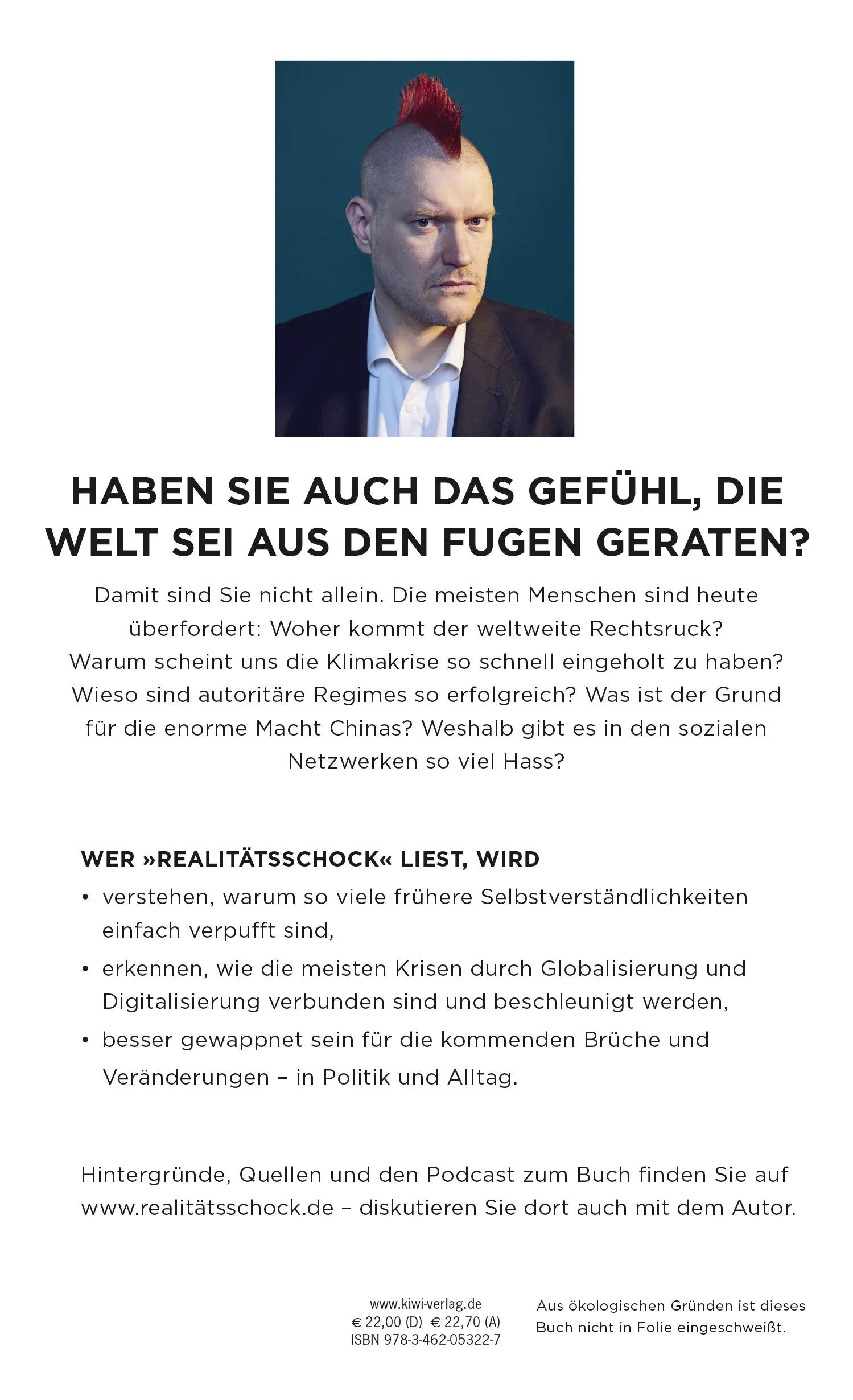 Buchrückseite von 'Realitätsschock' mit Klappentext - Gebundene Ausgabe