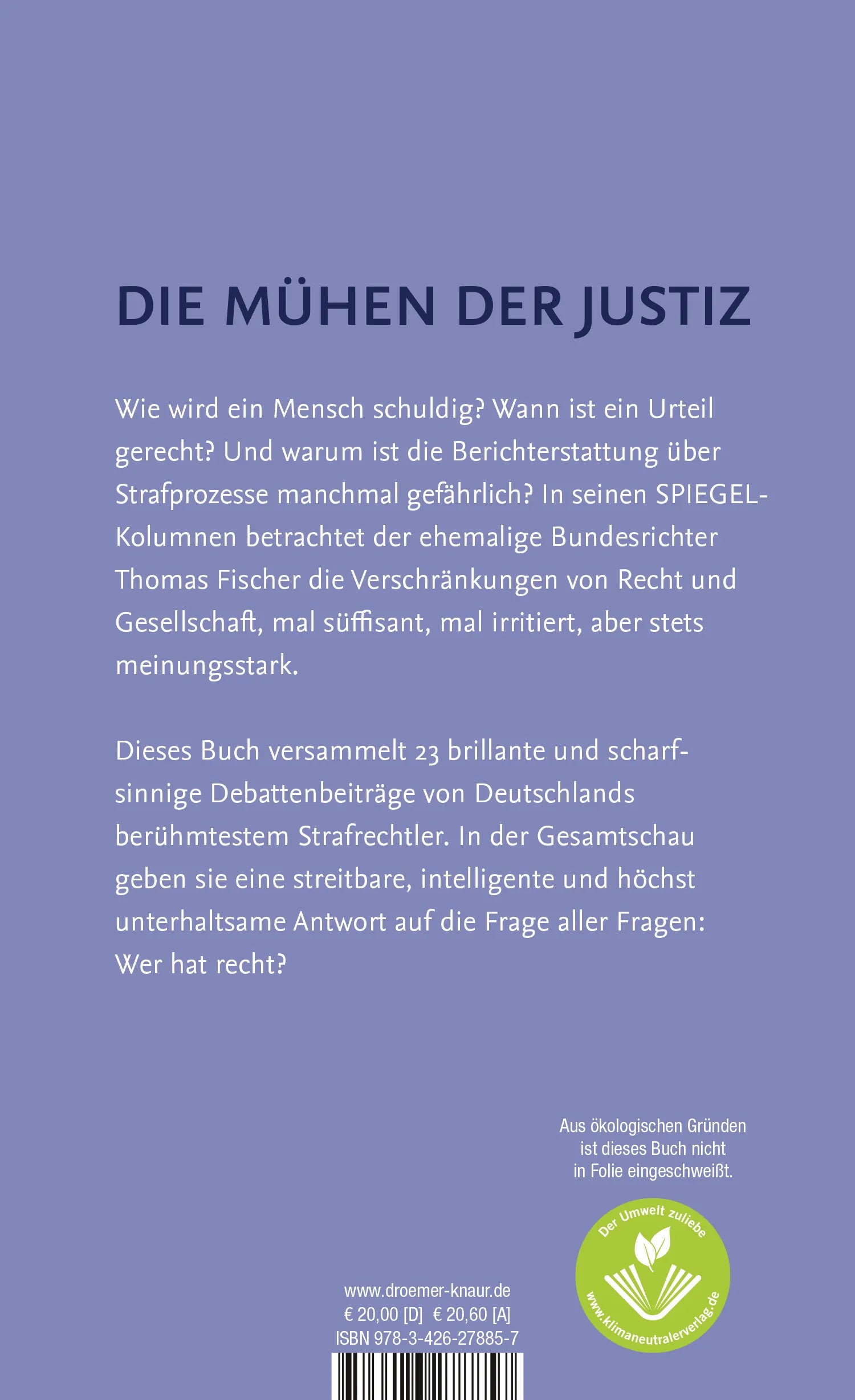 Buchrückseite von 'Recht haben' mit Klappentext - Gebundene Ausgabe
