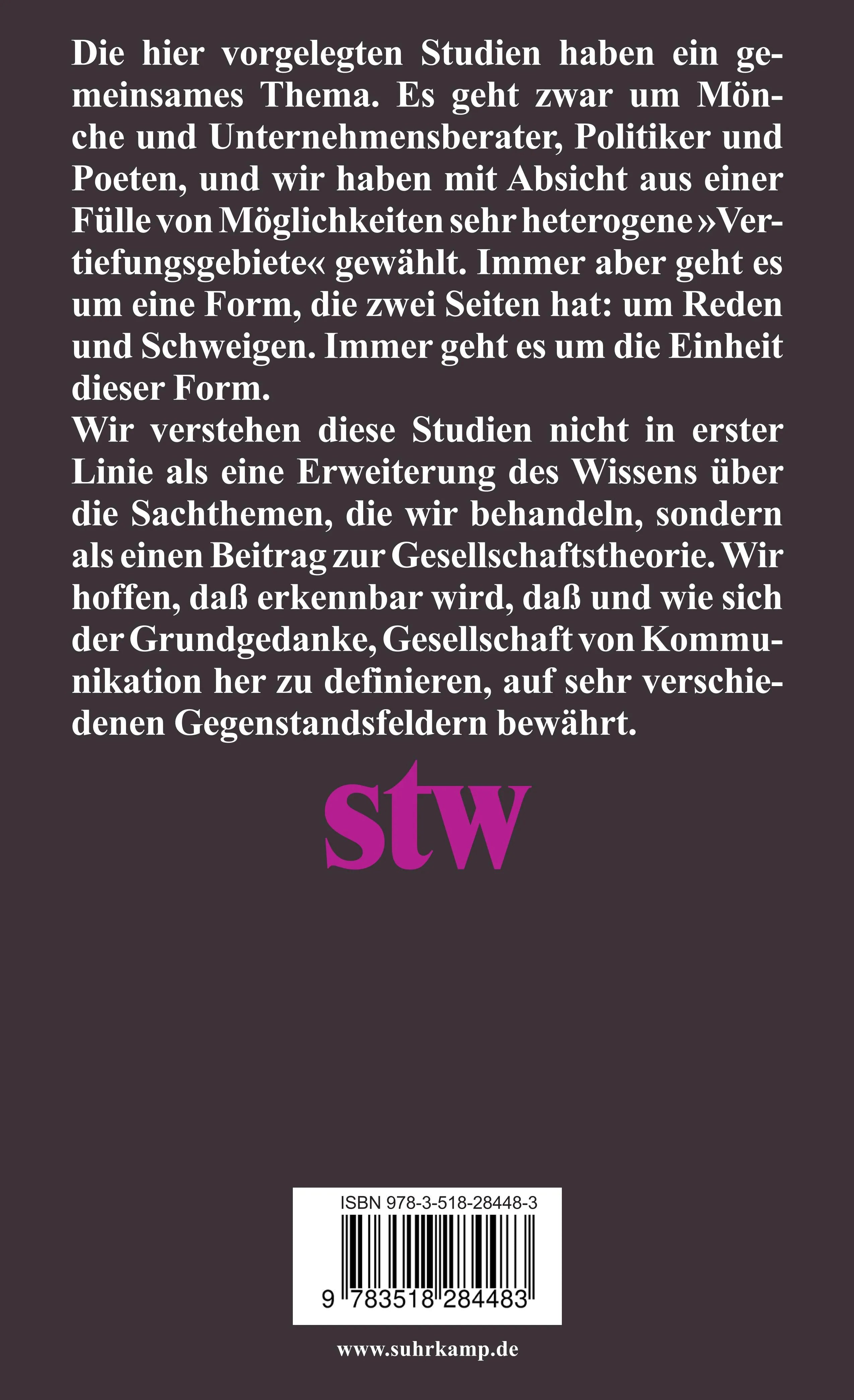 Buchrückseite von 'Reden und Schweigen' mit Klappentext - Taschenbuch
