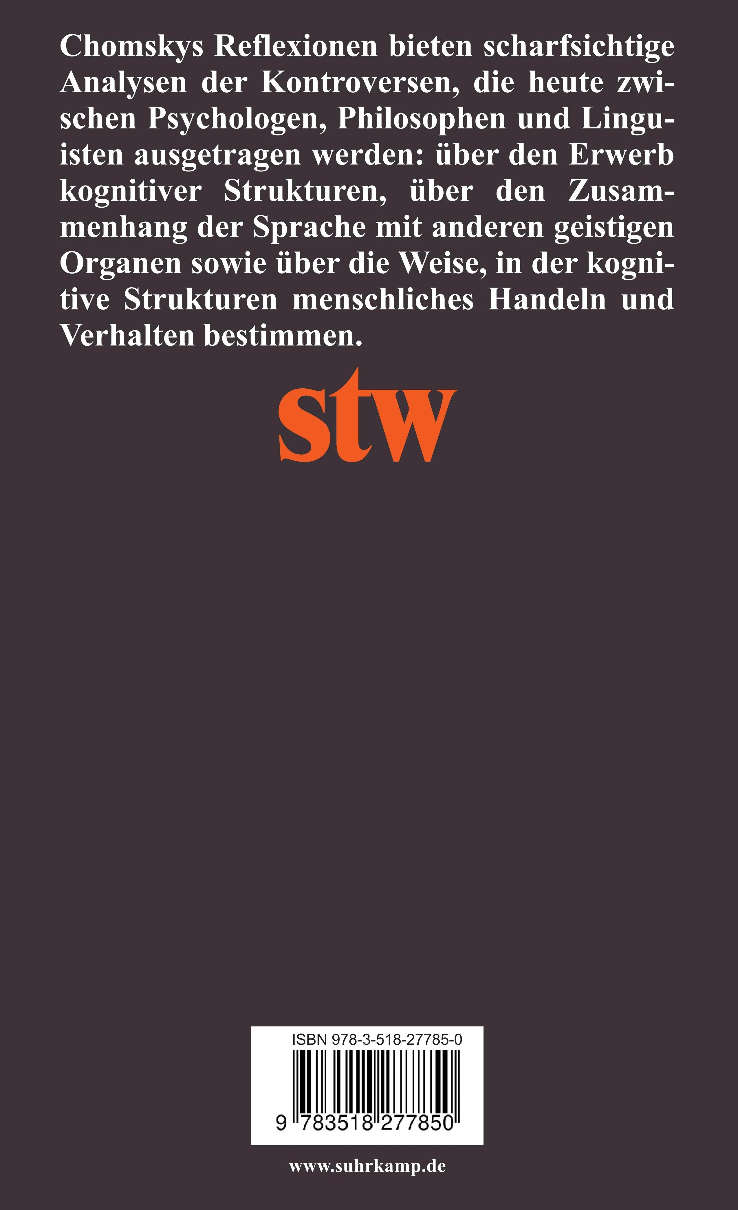 Buchrückseite von 'Reflexionen über die Sprache' mit Klappentext - Taschenbuch