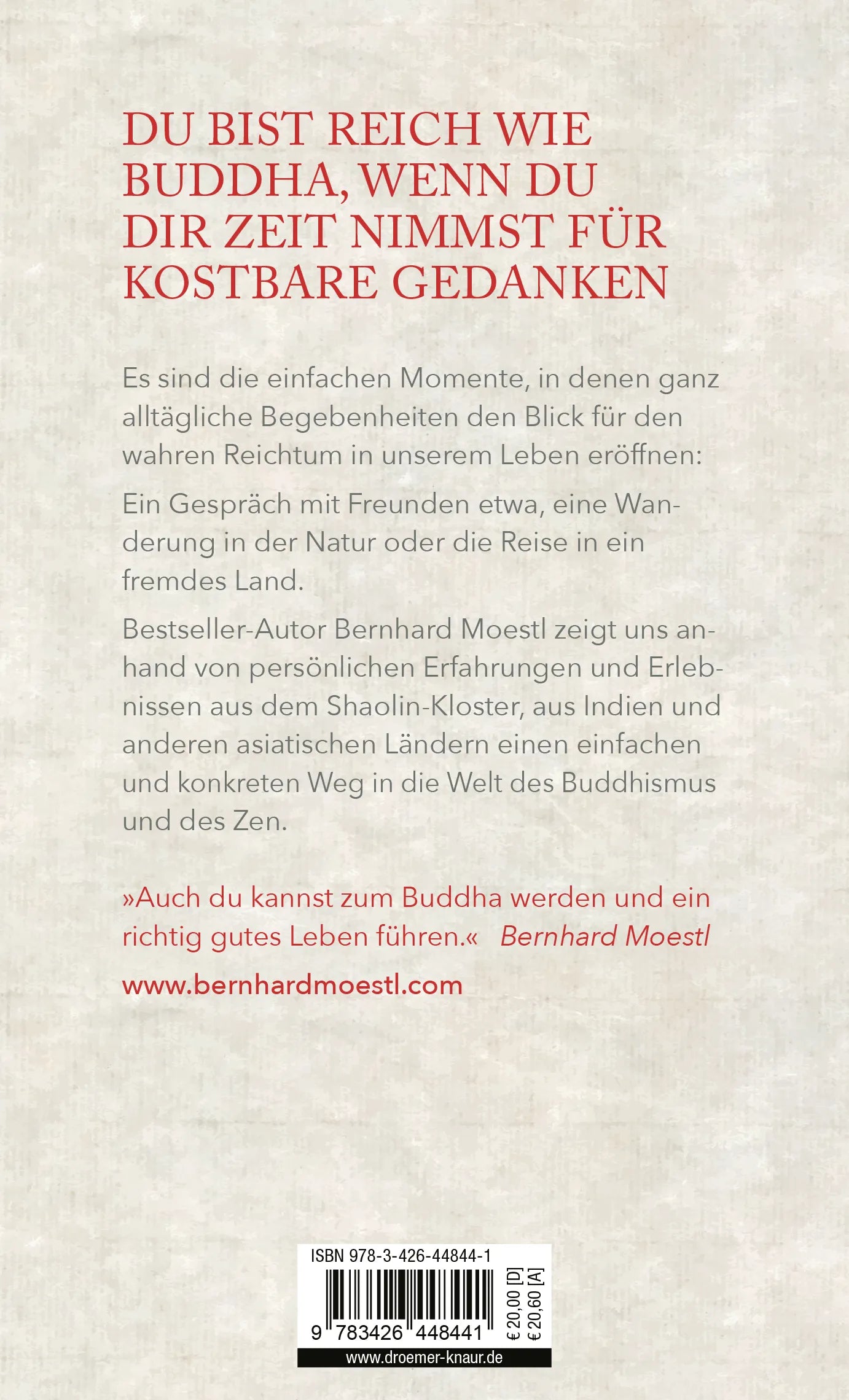 Buchrückseite von 'Reich wie Buddha' mit Klappentext - Gebundene Ausgabe