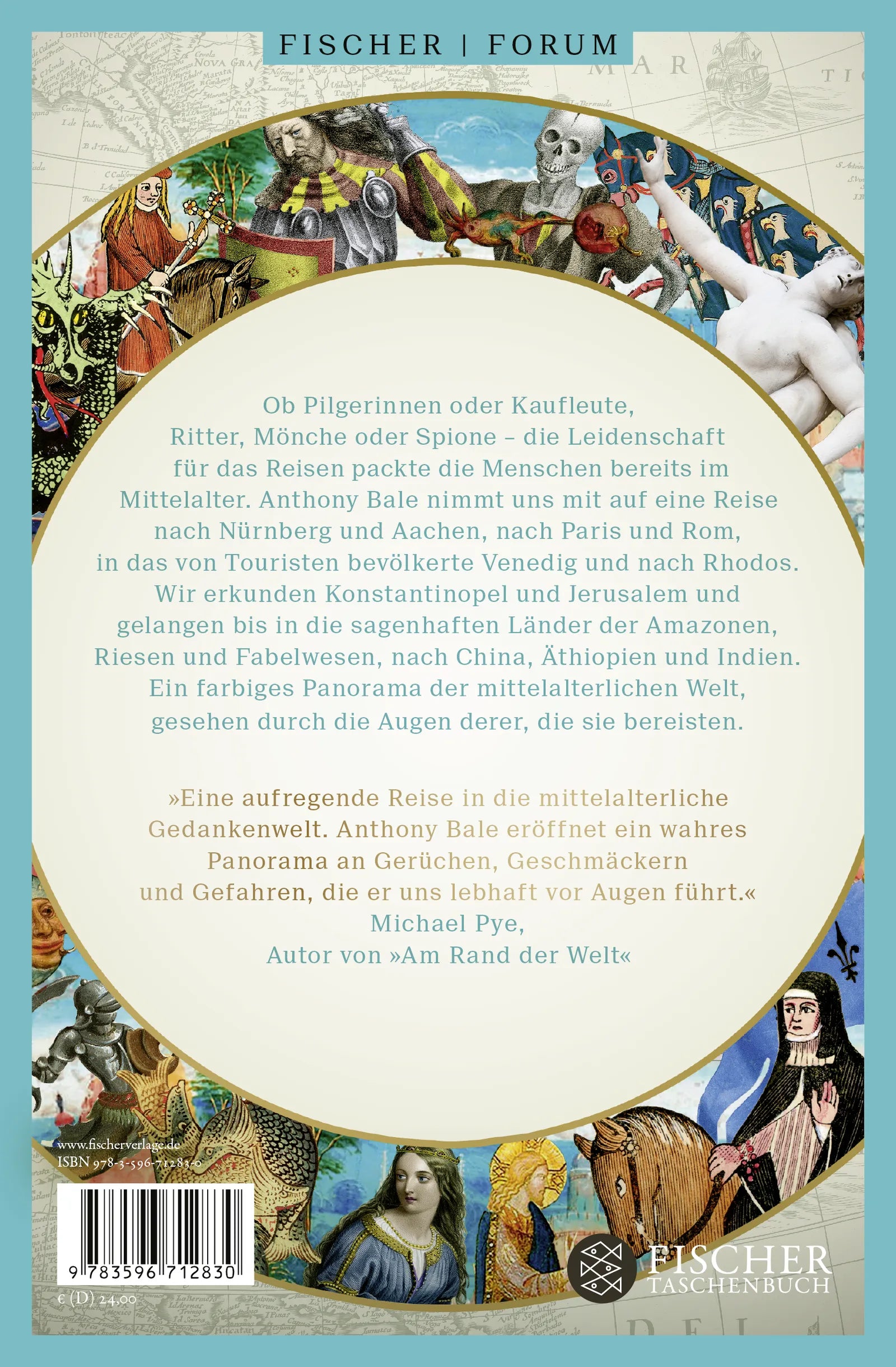 Buchrückseite von 'Reisen im Mittelalter' mit Klappentext - Paperback