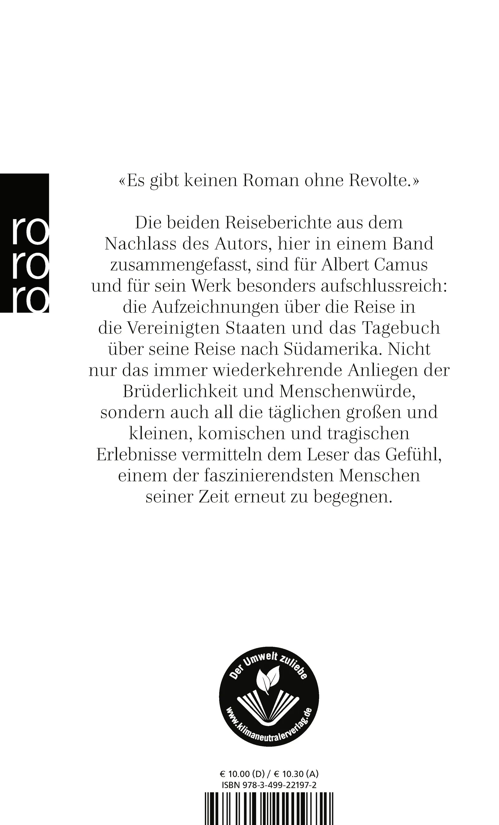 Buchrückseite von 'Reisetagebücher' mit Klappentext - Taschenbuch