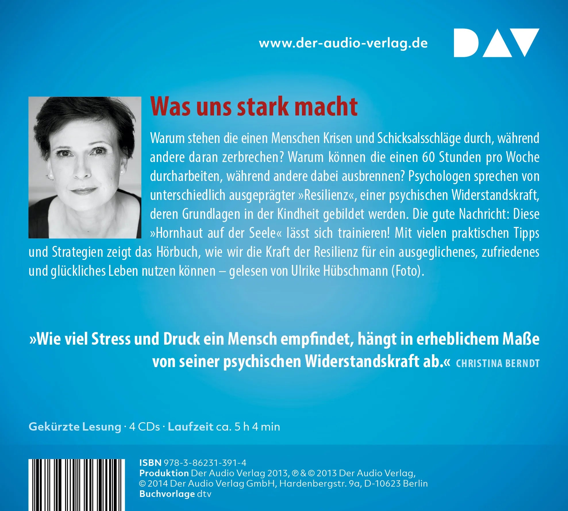 Buchrückseite von 'Resilienz. Das Geheimnis der psychischen Widerstandskraft' mit Klappentext - Hörbuch (CD)