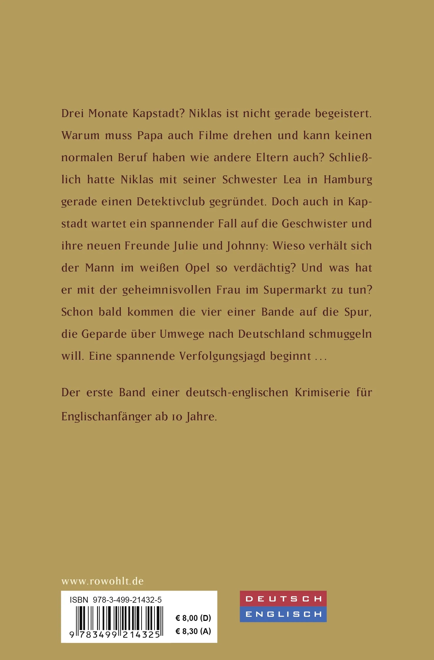 Buchrückseite von 'Rettet die Geparde!' mit Klappentext - Taschenbuch