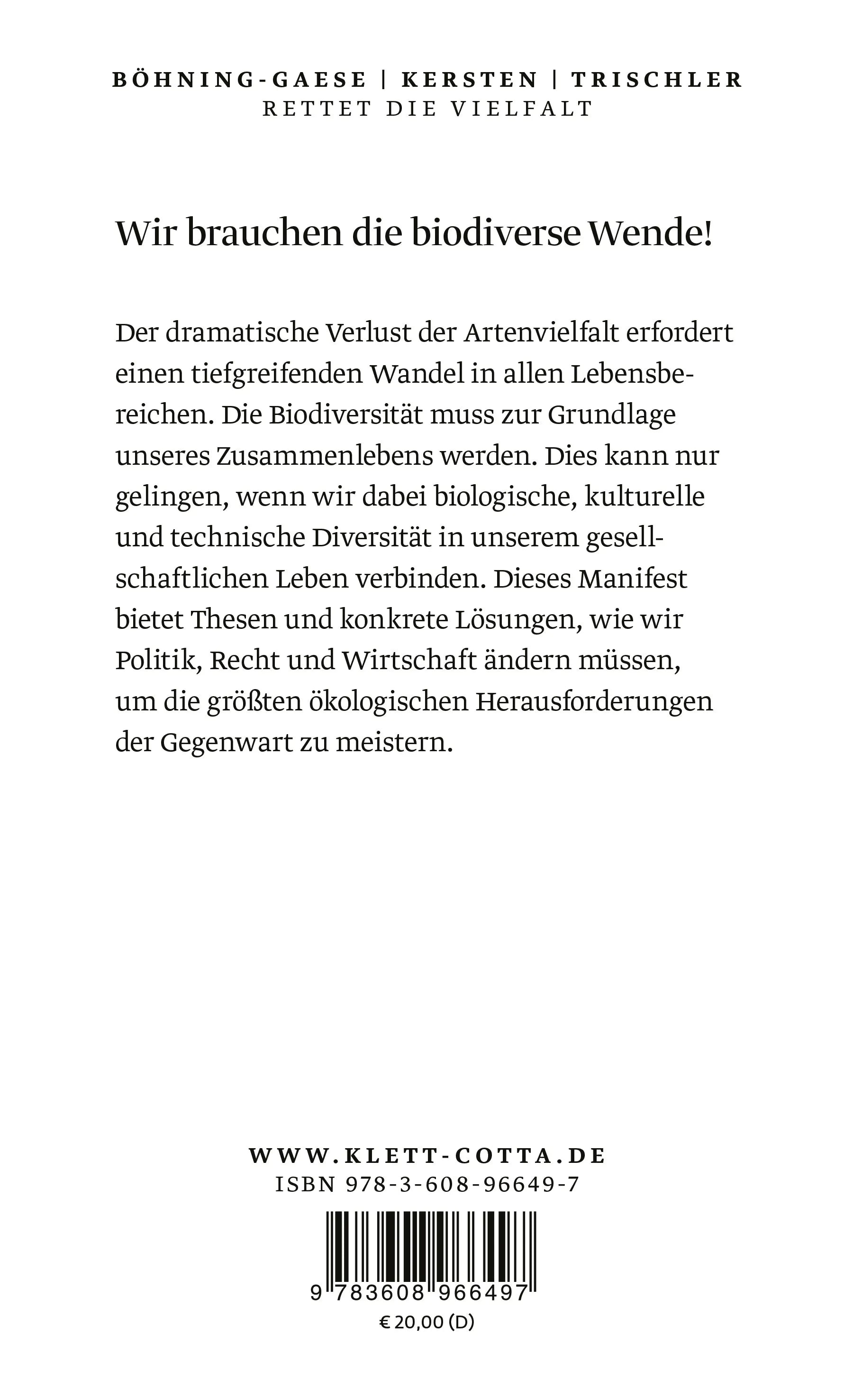Buchrückseite von 'Rettet die Vielfalt' mit Klappentext - Paperback