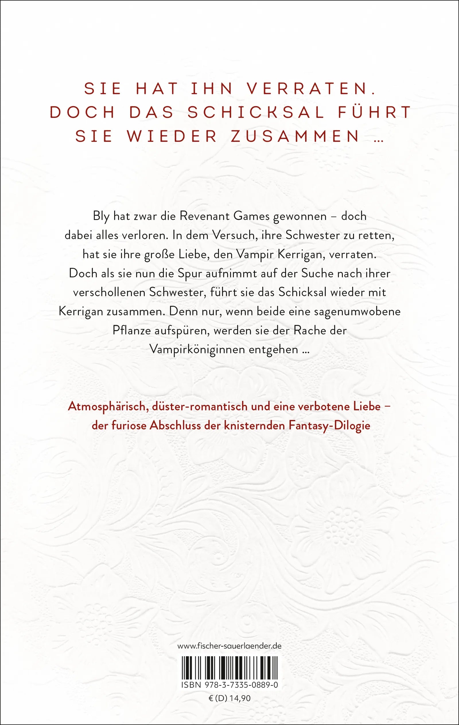 Buchrückseite von 'Revenant Games - Jagd des Schicksals' mit Klappentext - Paperback