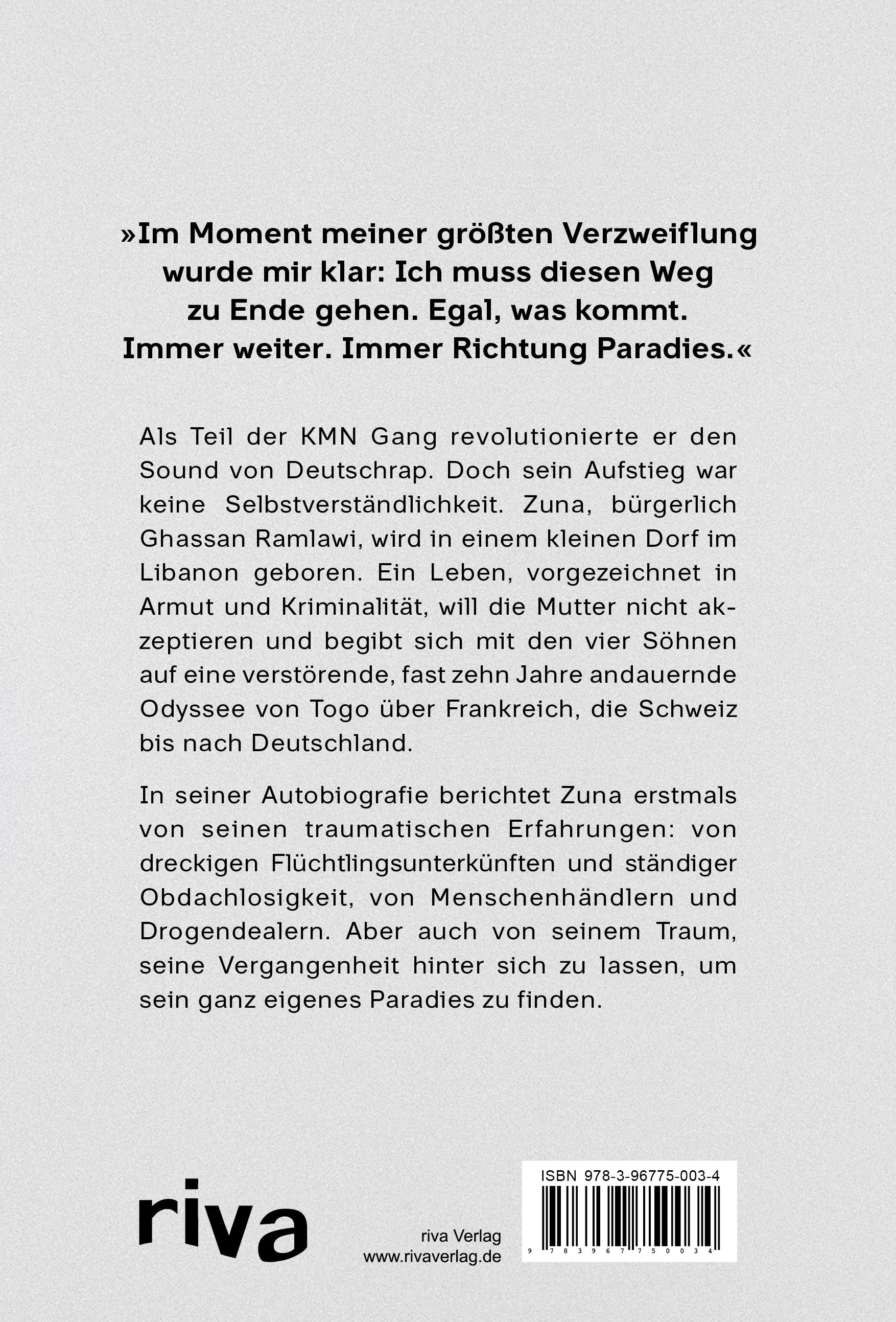 Buchrückseite von 'Richtung Paradies' mit Klappentext - Gebundene Ausgabe