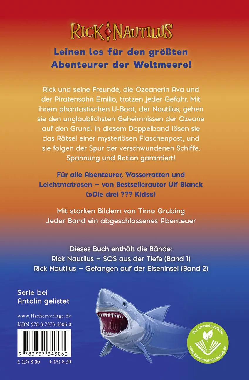 Buchrückseite von 'Rick Nautilus – Band 1 und 2' mit Klappentext - Gebundene Ausgabe