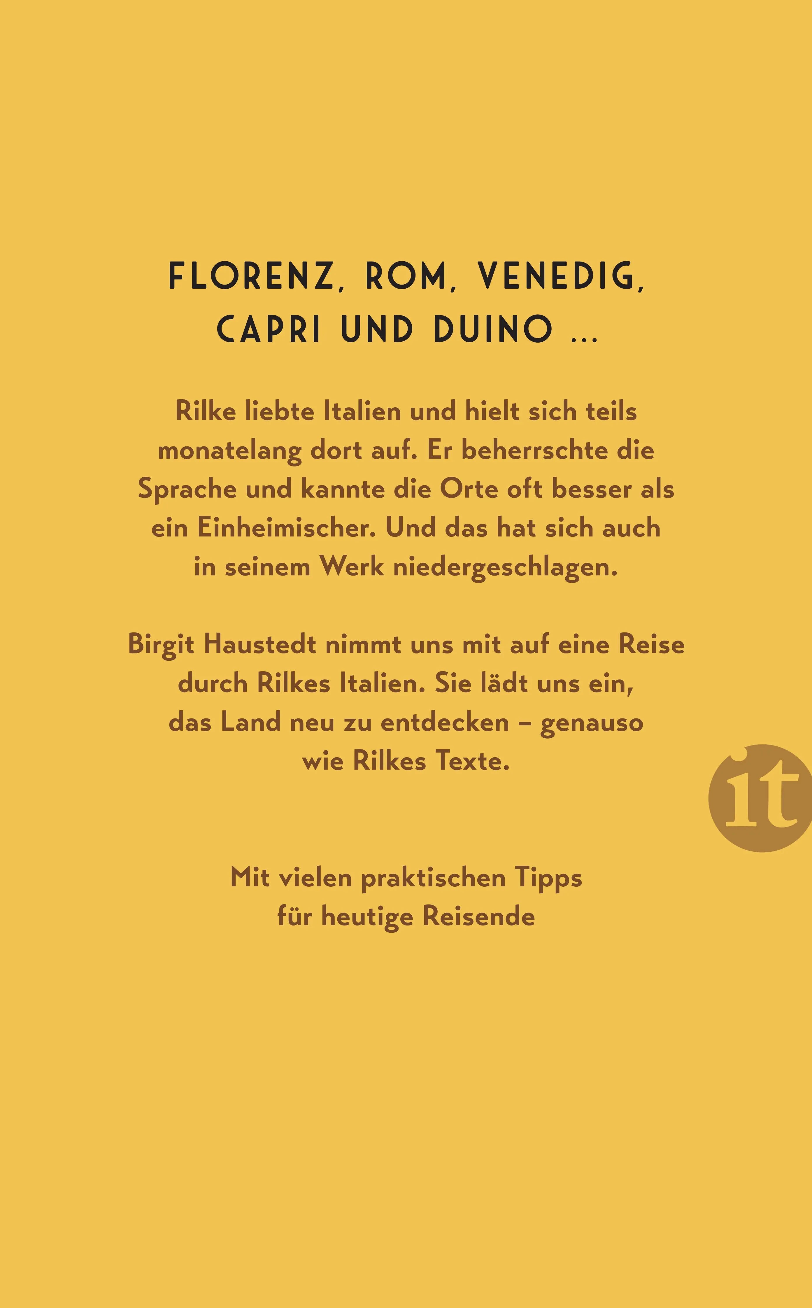 Buchrückseite von 'Rilke in Italien' mit Klappentext - Taschenbuch