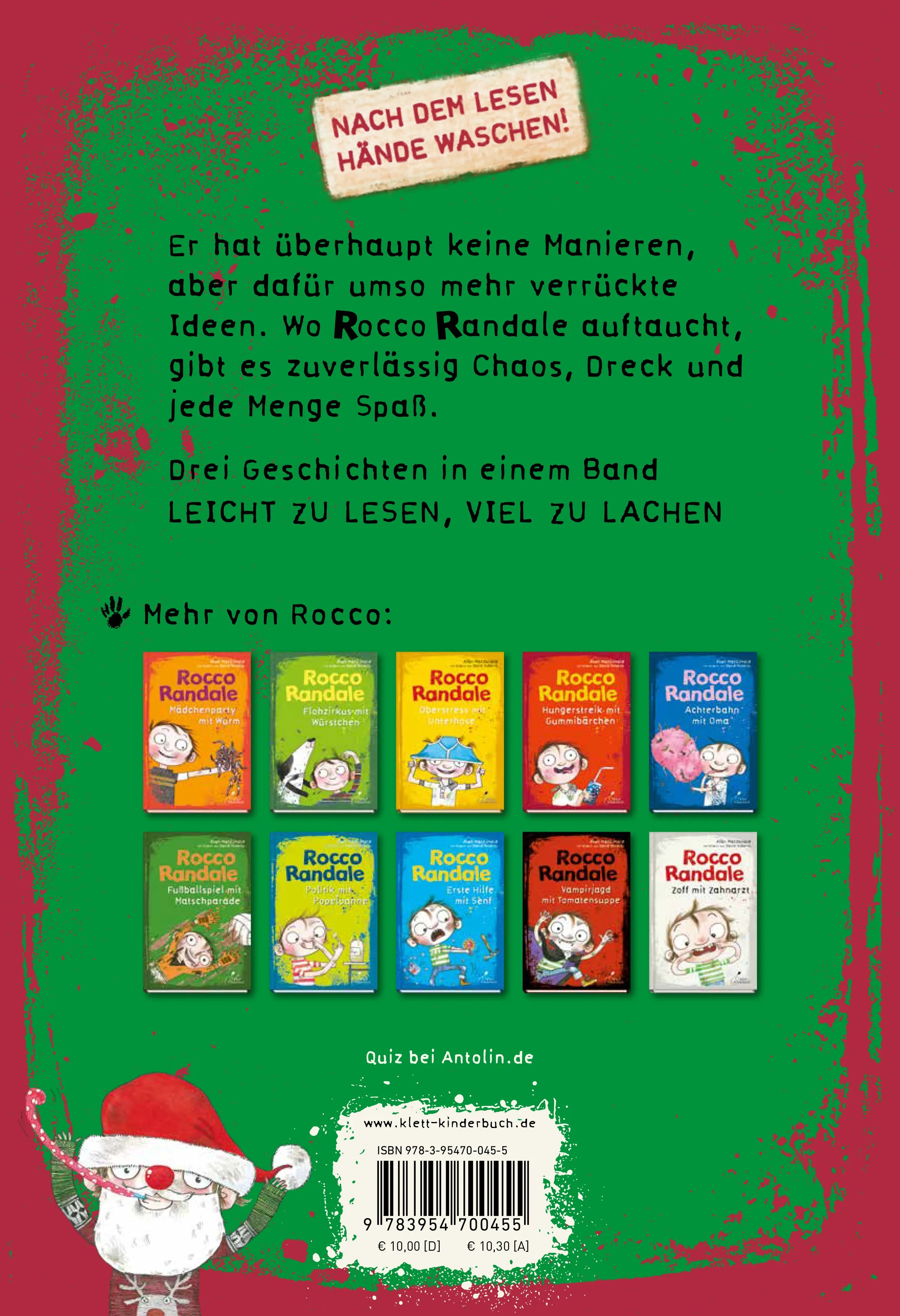 Buchrückseite von 'Rocco Randale 06 - Christkind mit Piratensäbel' mit Klappentext - Gebundene Ausgabe