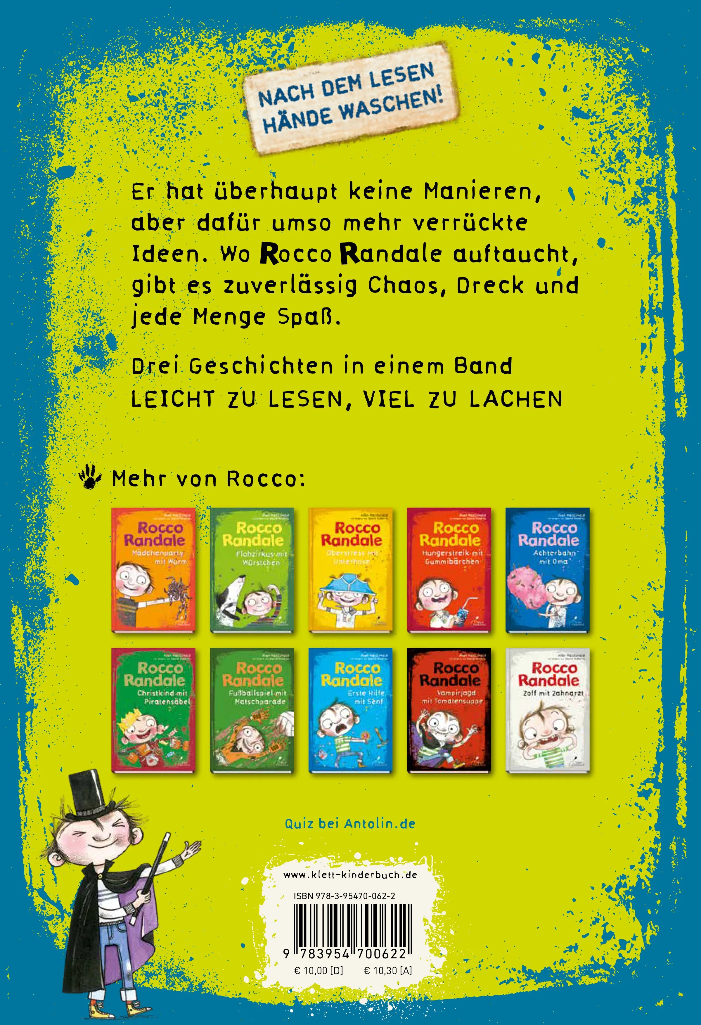 Buchrückseite von 'Rocco Randale 08 - Politik mit Popelpanne' mit Klappentext - Gebundene Ausgabe
