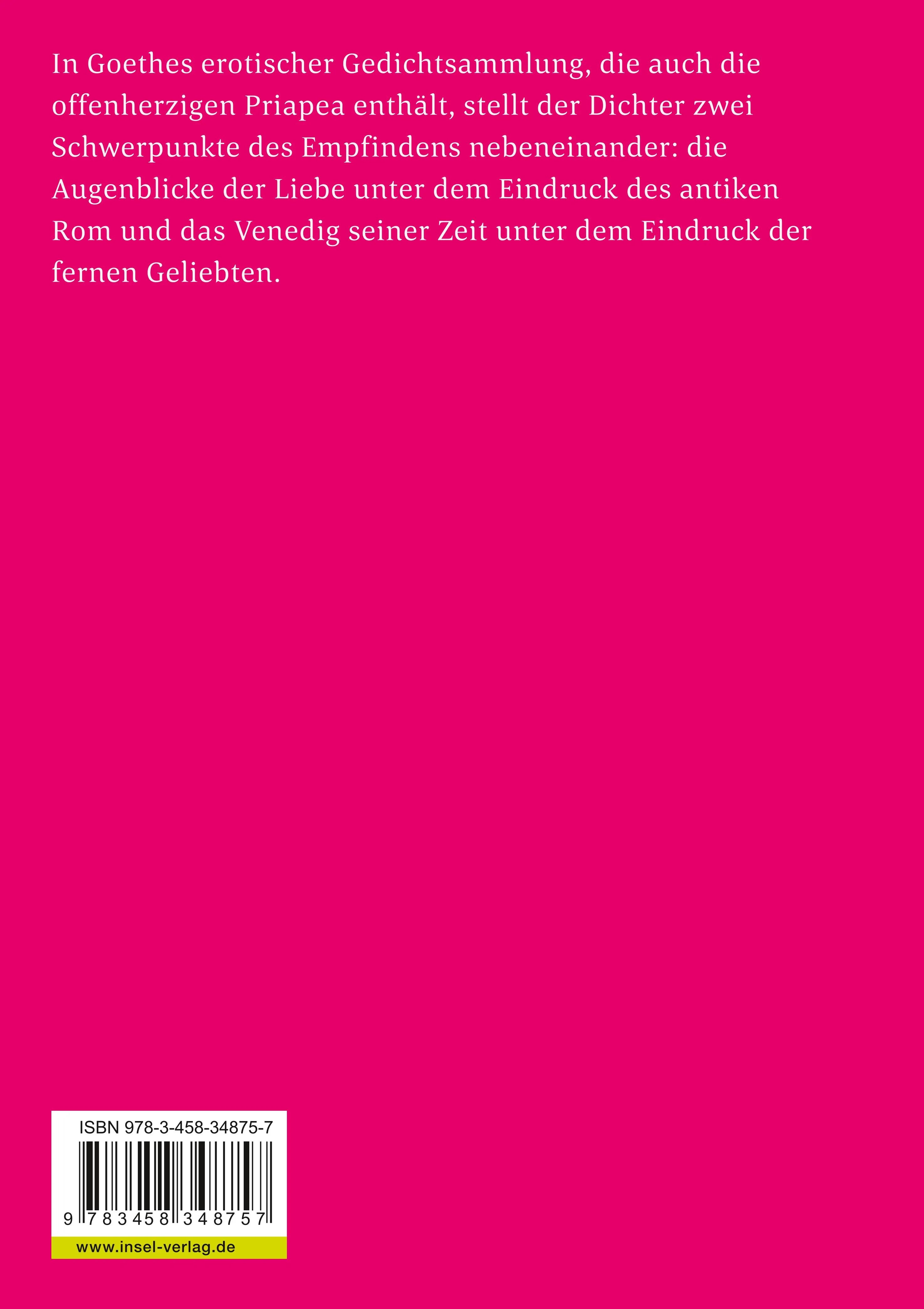 Buchrückseite von 'Römische Elegien und Venezianische Epigramme' mit Klappentext - Taschenbuch