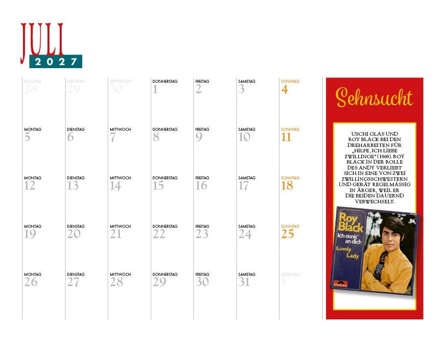 Roy Black Kalender 2027 – Ansicht