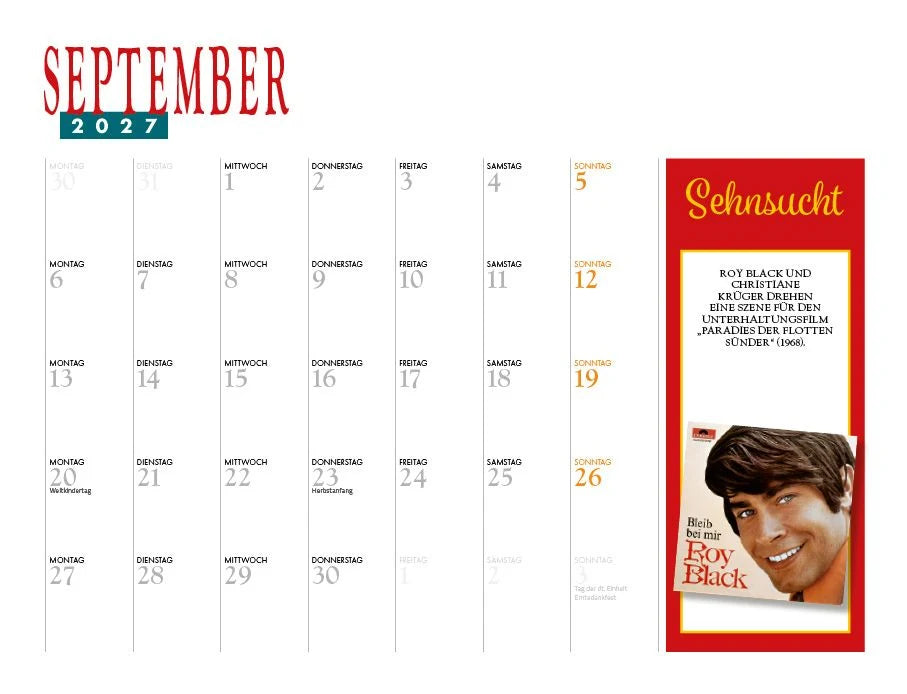 Roy Black Kalender 2027 – Ansicht