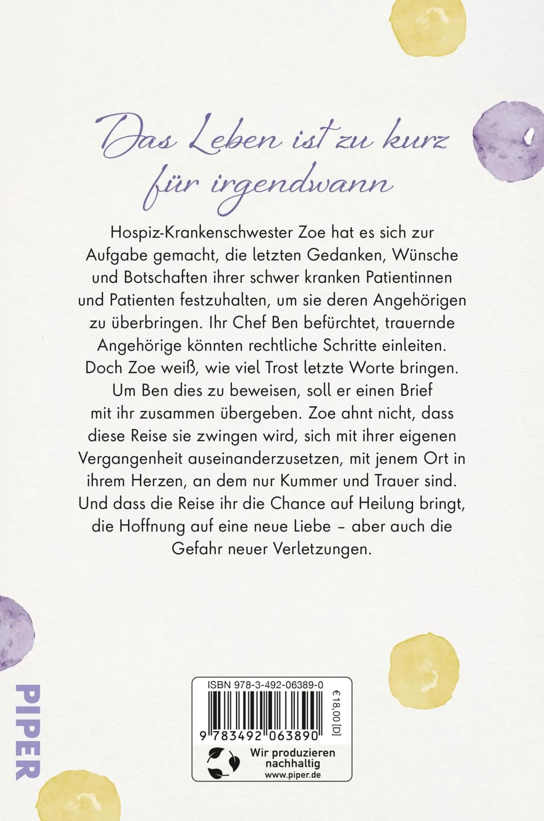 Buchrückseite von 'Rückwärts träumen' mit Klappentext - Paperback