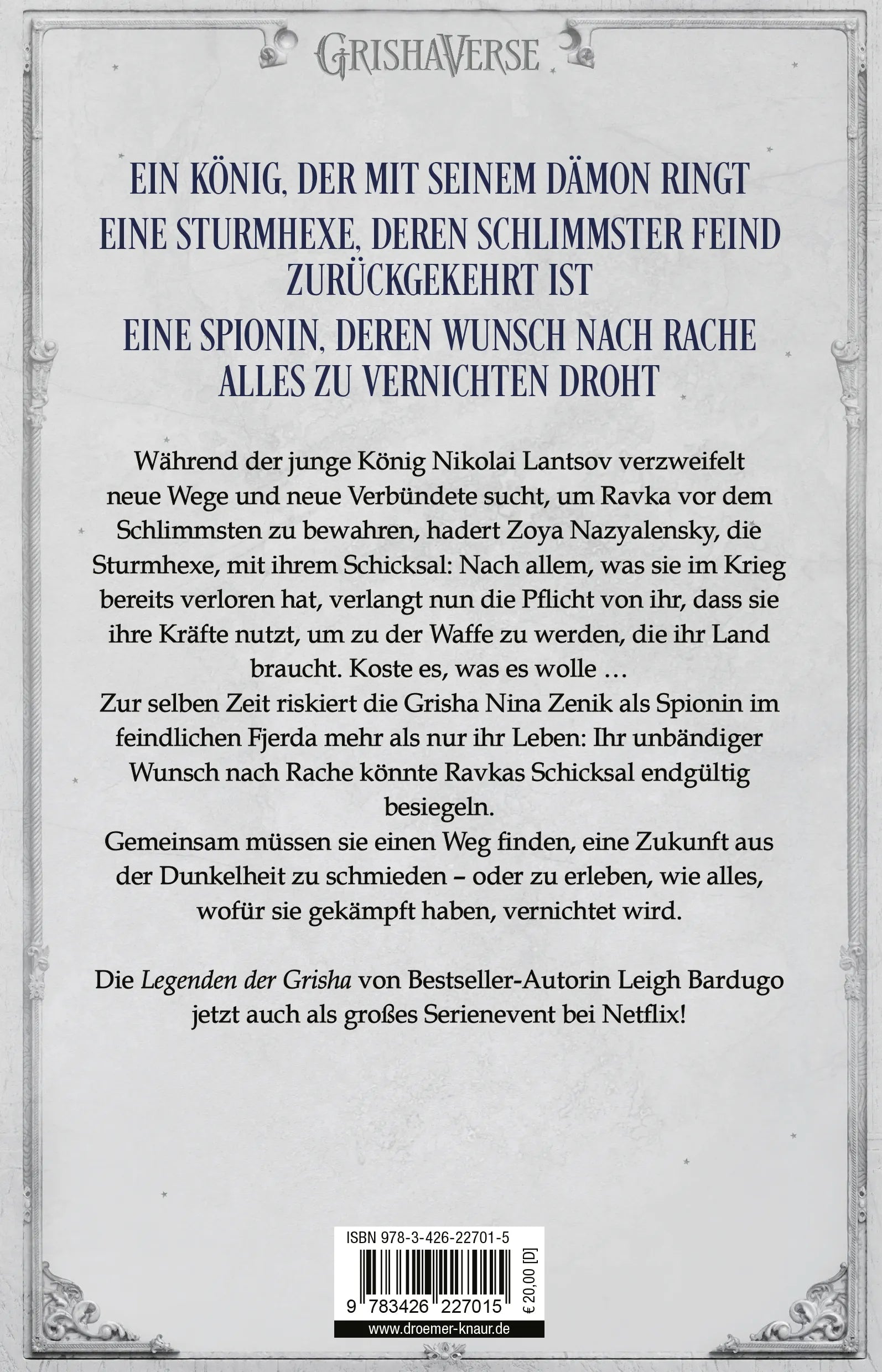 Buchrückseite von 'Rule of Wolves' mit Klappentext - Paperback