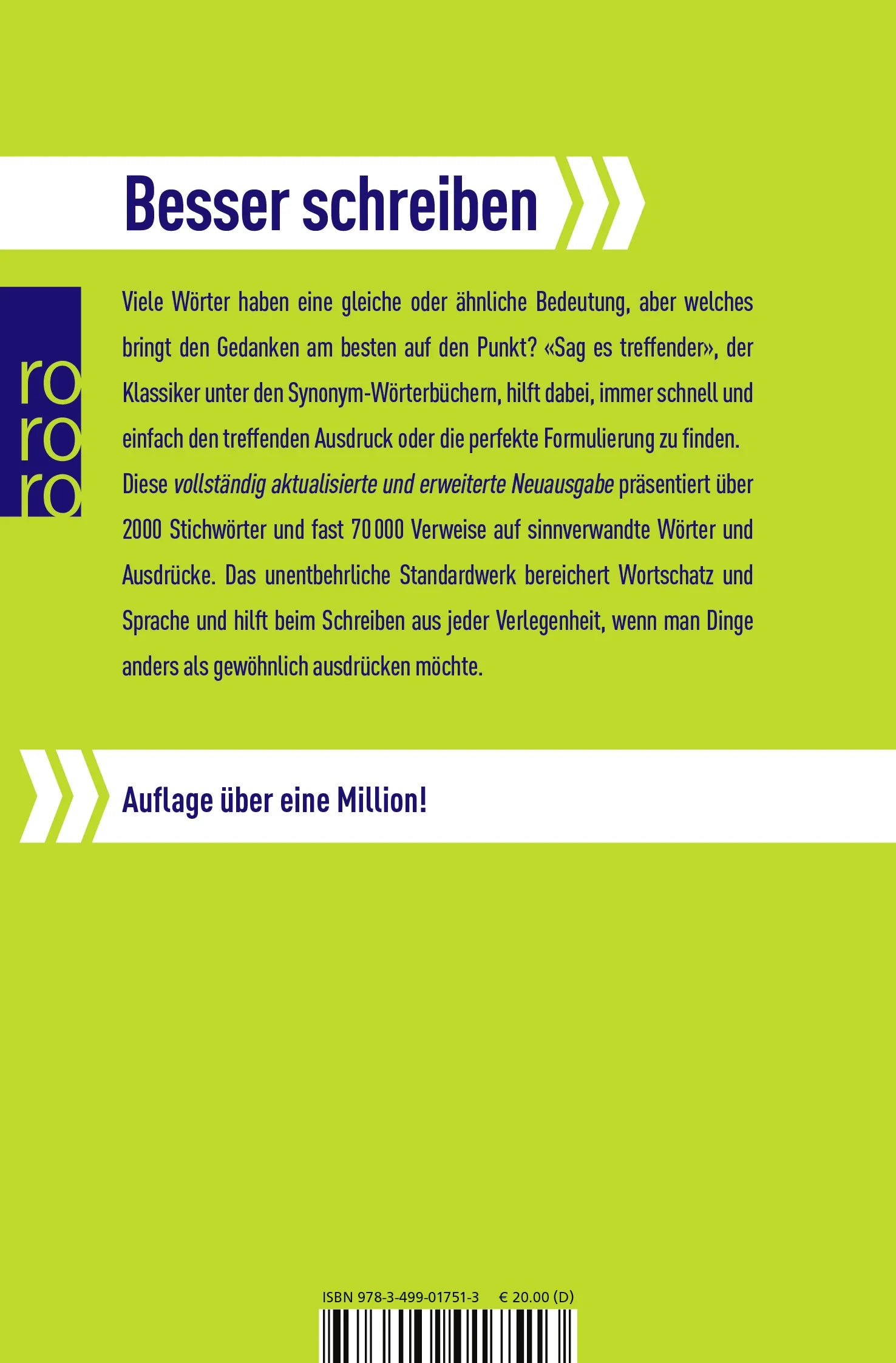 Buchrückseite von 'Sag es treffender' mit Klappentext - Taschenbuch