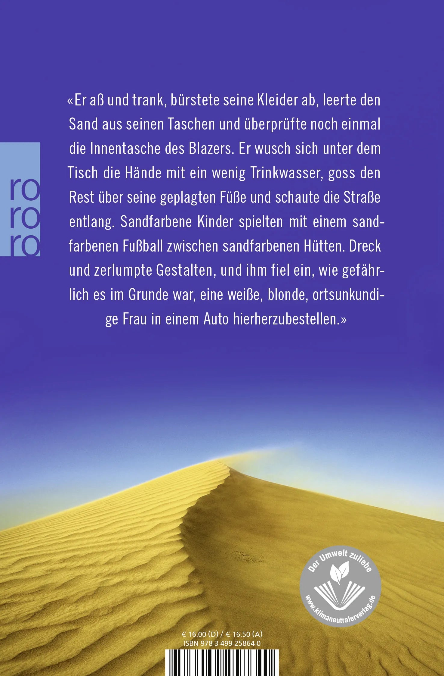 Buchrückseite von 'Sand' mit Klappentext - Taschenbuch
