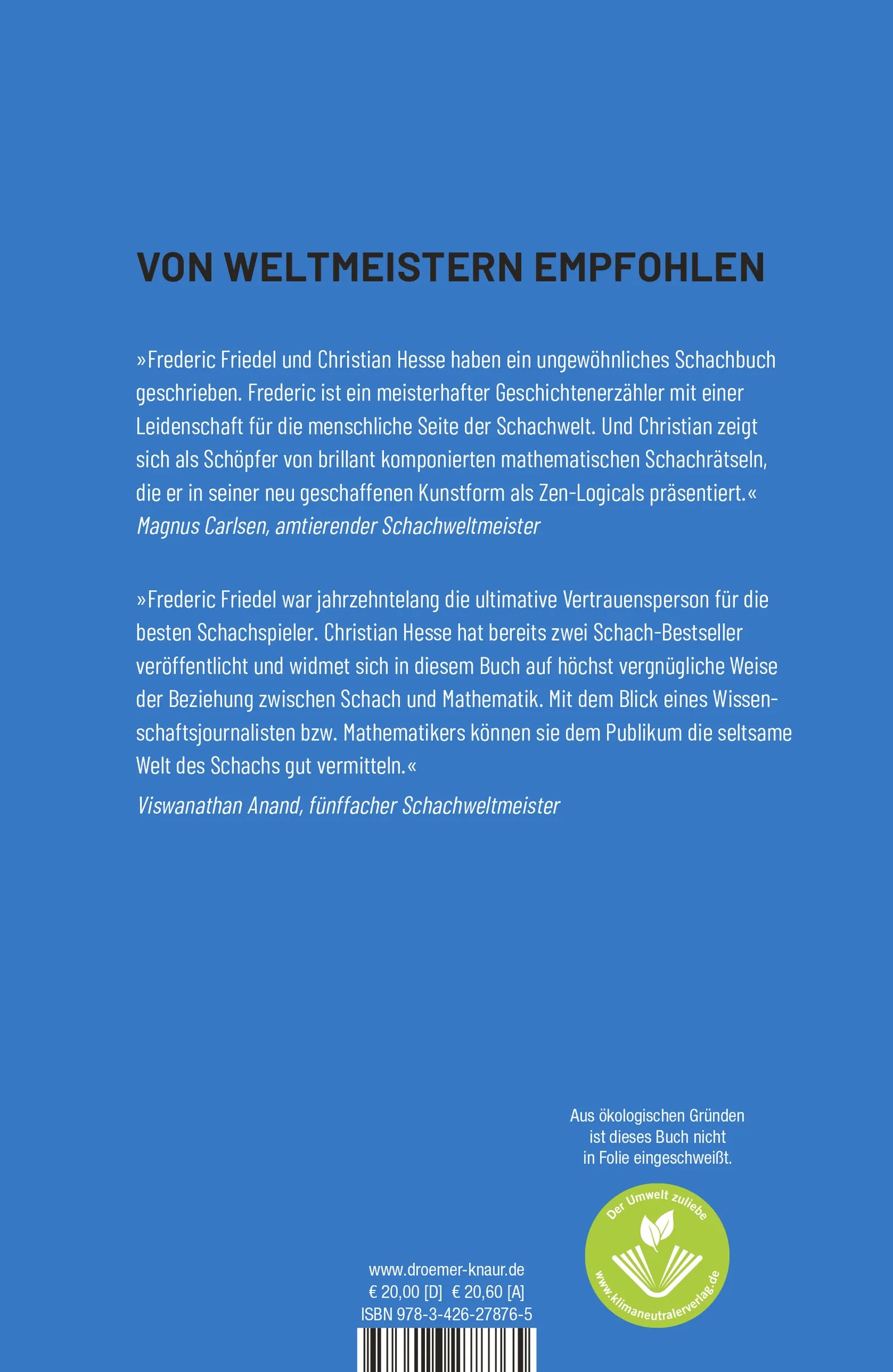Buchrückseite von 'Schachgeschichten' mit Klappentext - Gebundene Ausgabe