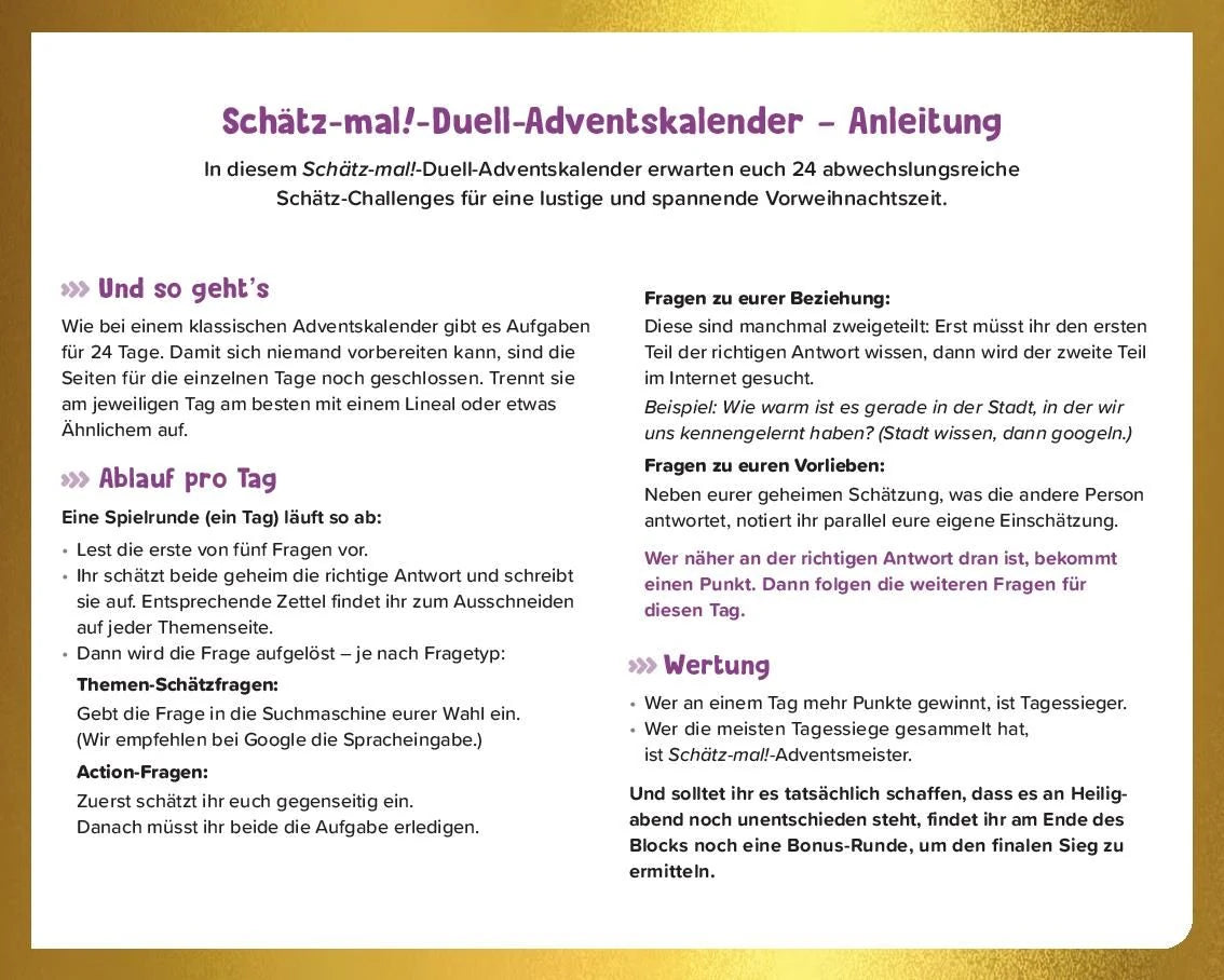 Schätz mal! Das Adventskalender-Duell – Ansicht