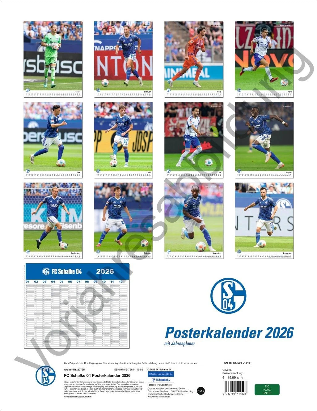 Schalke 04 Posterkalender 2027 – Ansicht