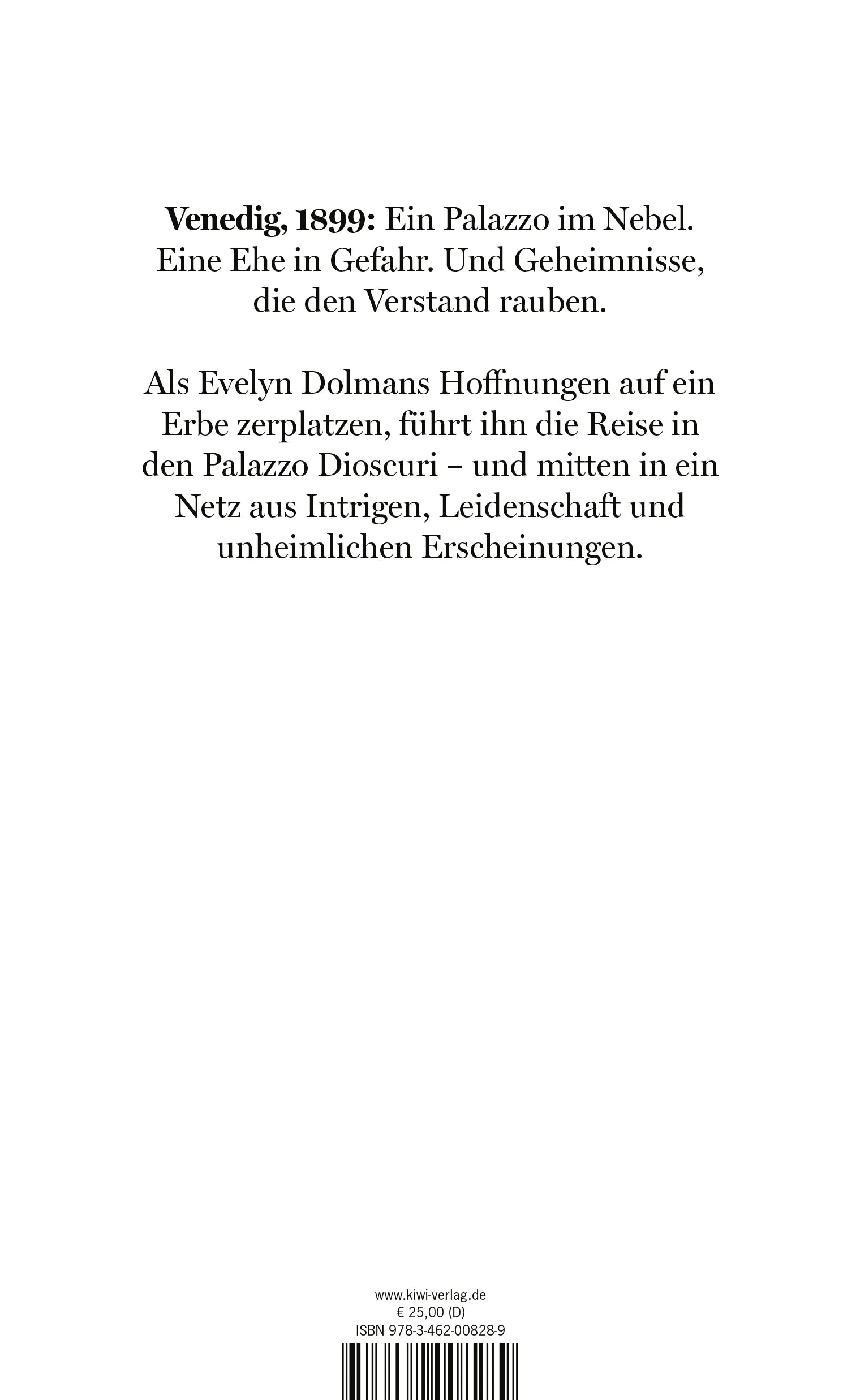 Buchrückseite von 'Schatten der Gondeln' mit Klappentext - Gebundene Ausgabe