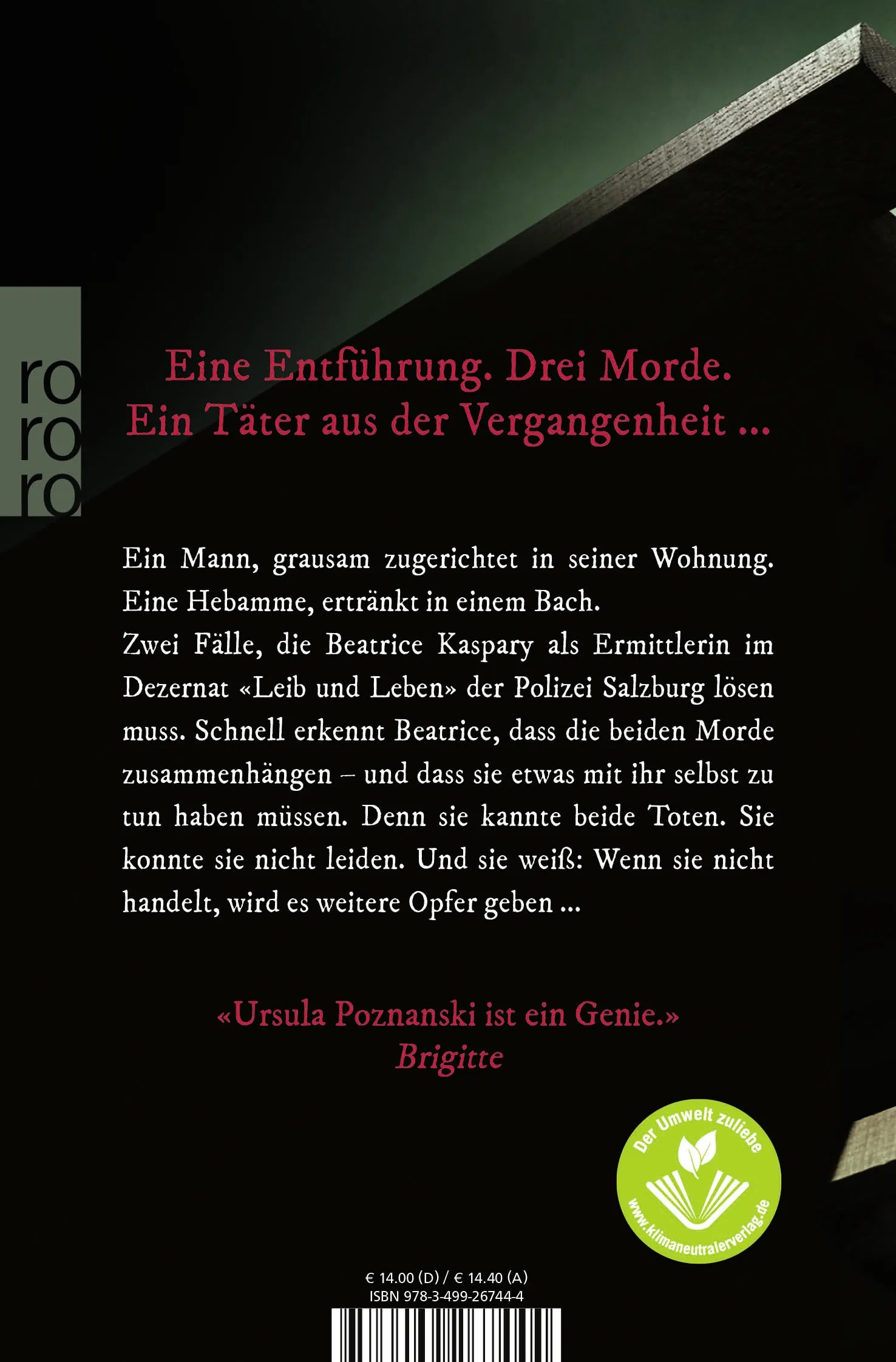 Buchrückseite von 'Schatten' mit Klappentext - Taschenbuch