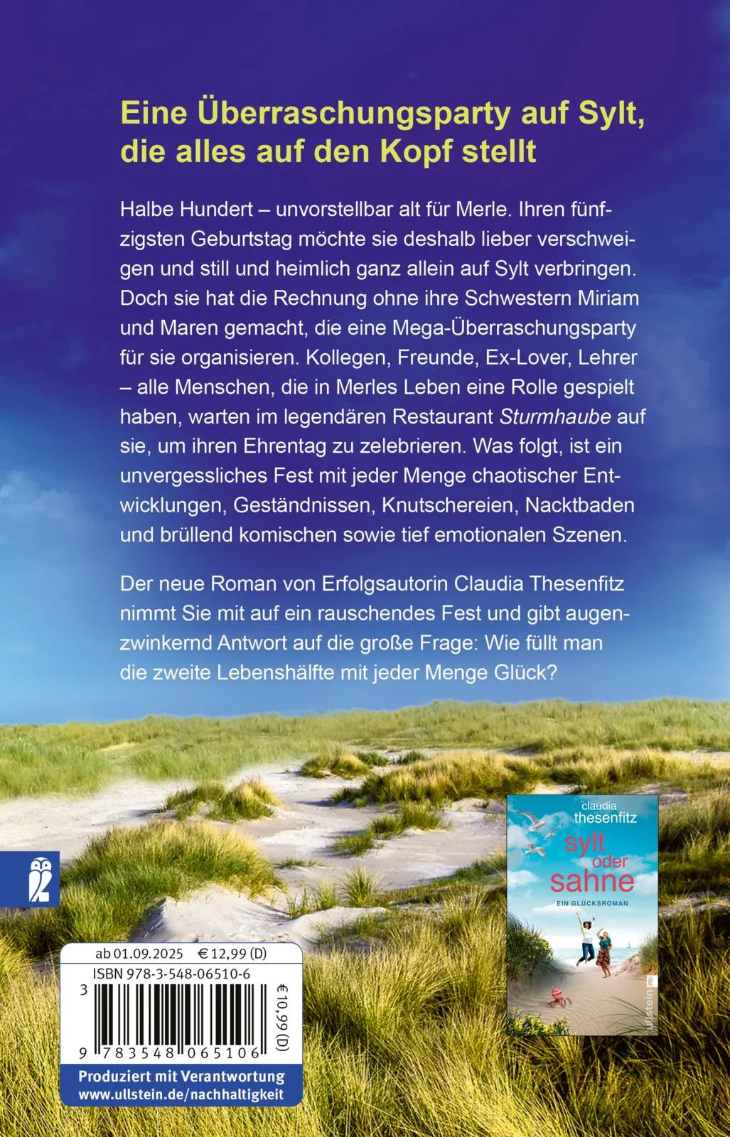 Buchrückseite von 'Schlaflos auf Sylt' mit Klappentext - Taschenbuch