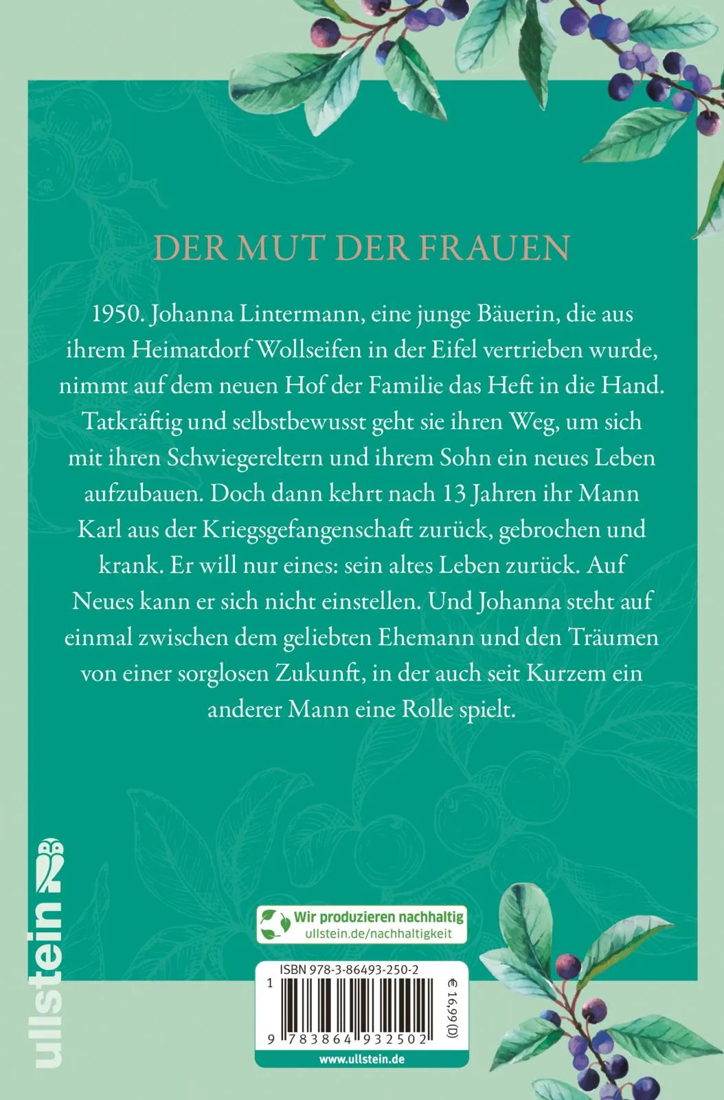 Buchrückseite von 'Schlehengrund' mit Klappentext - Paperback