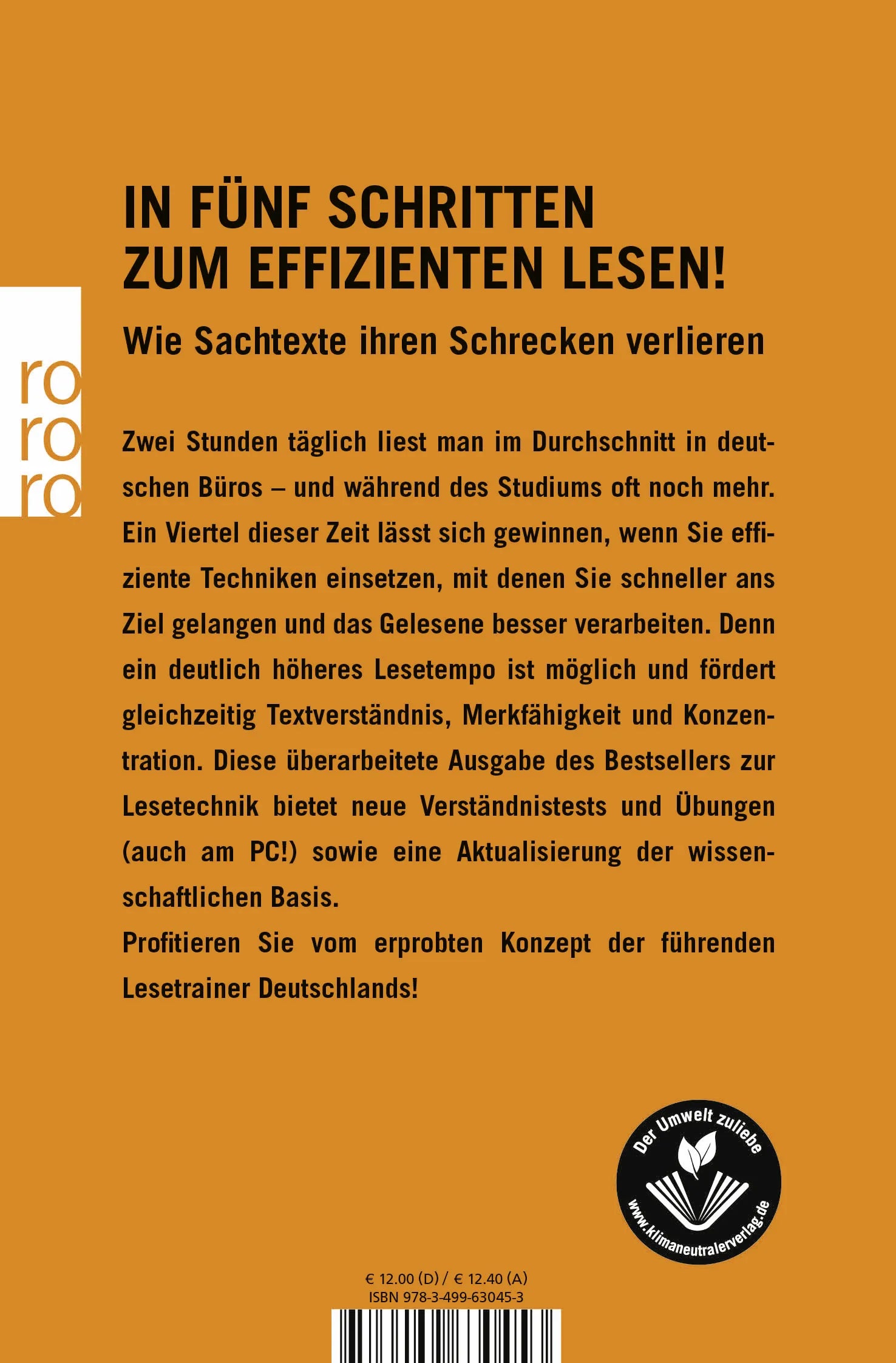 Buchrückseite von 'Schneller lesen - besser verstehen' mit Klappentext - Taschenbuch