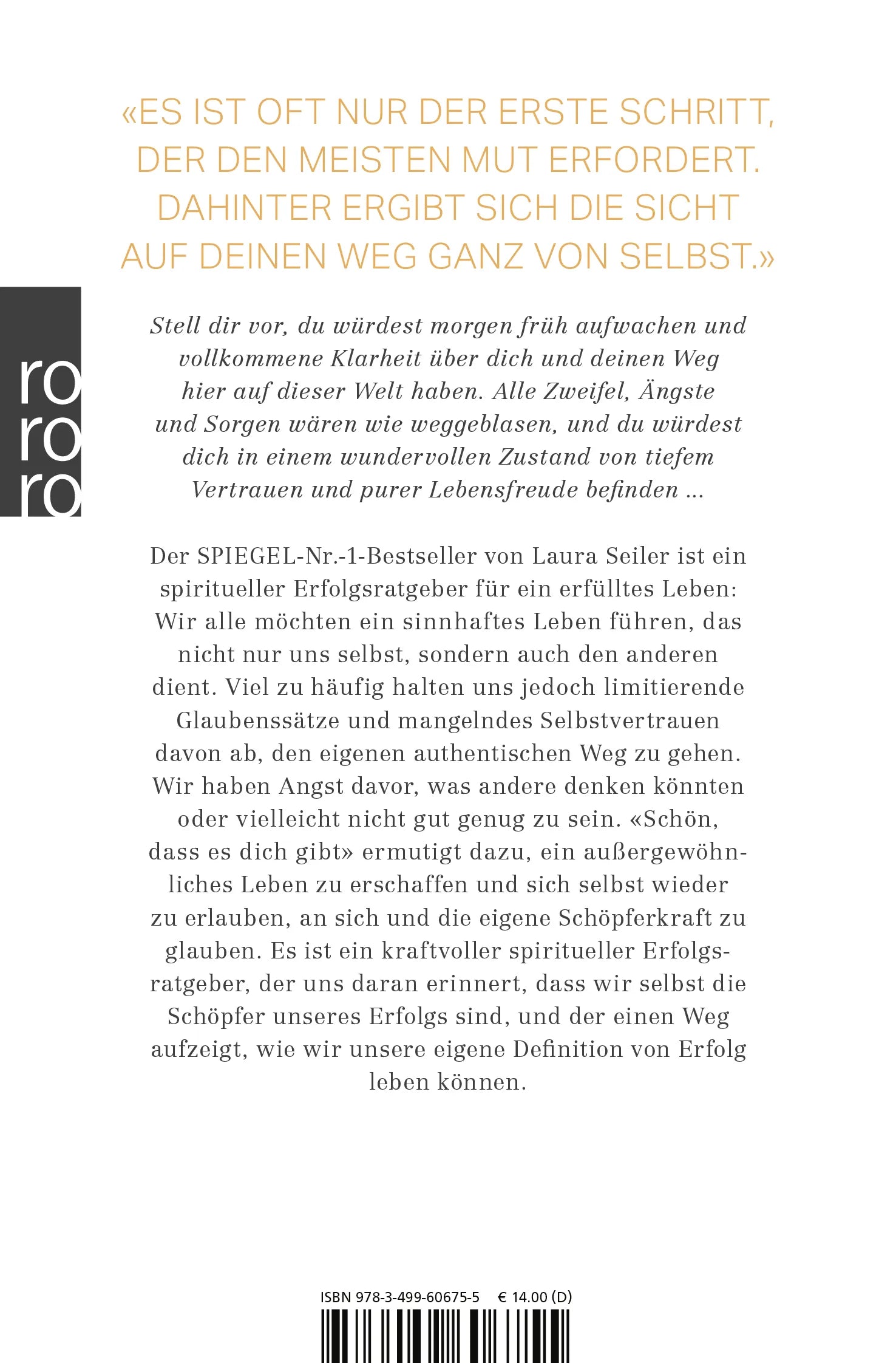 Buchrückseite von 'Schön, dass es dich gibt!' mit Klappentext - Taschenbuch
