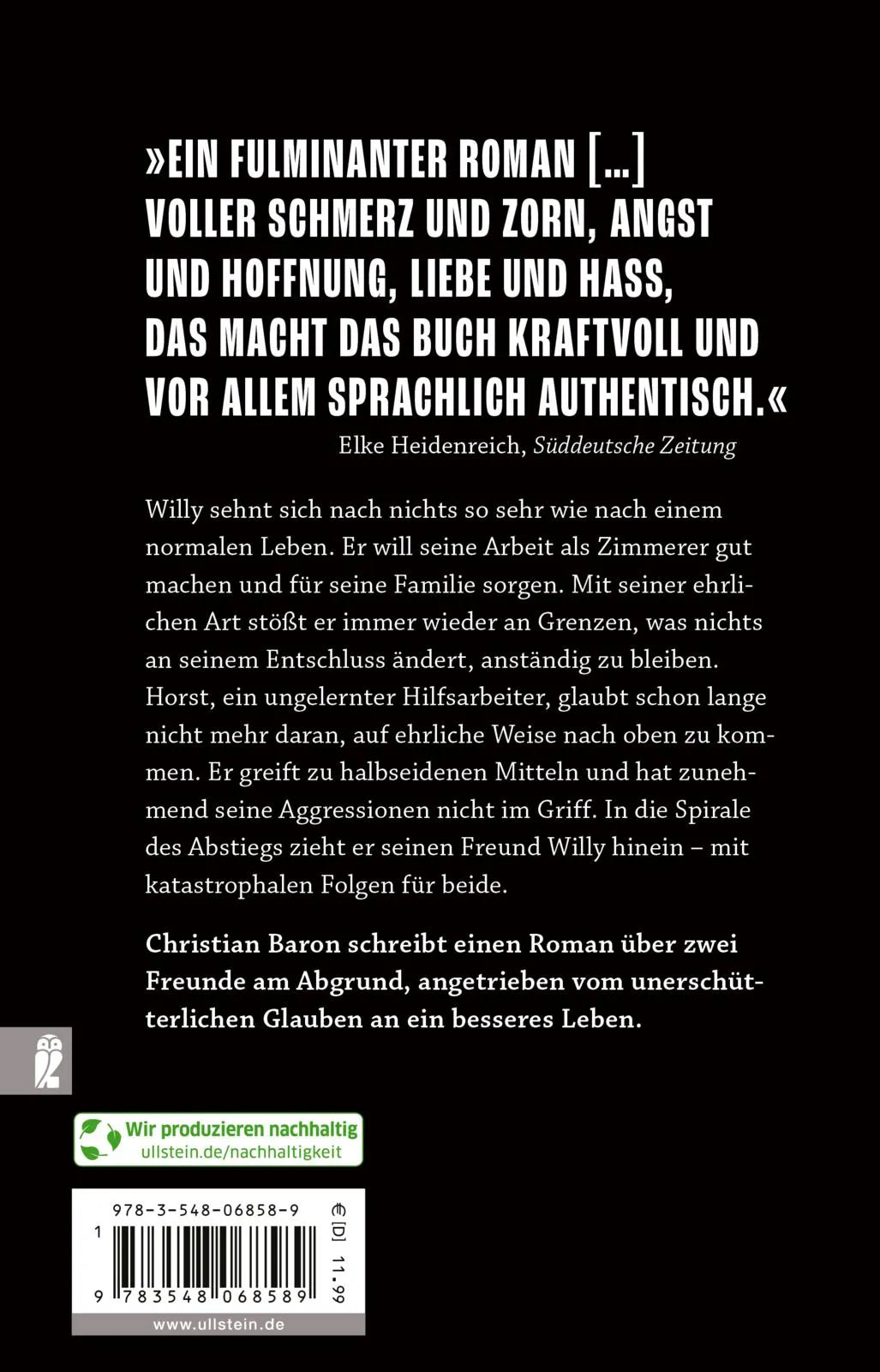Buchrückseite von 'Schön ist die Nacht' mit Klappentext - Taschenbuch