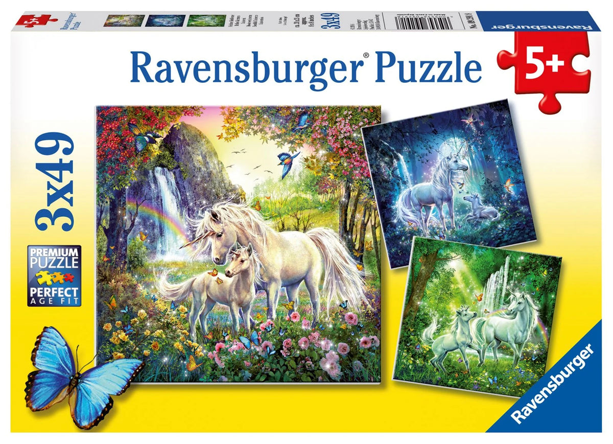 Kinderpuzzle: Kinderpuzzle 3x49 Teile - Schöne Einhörner